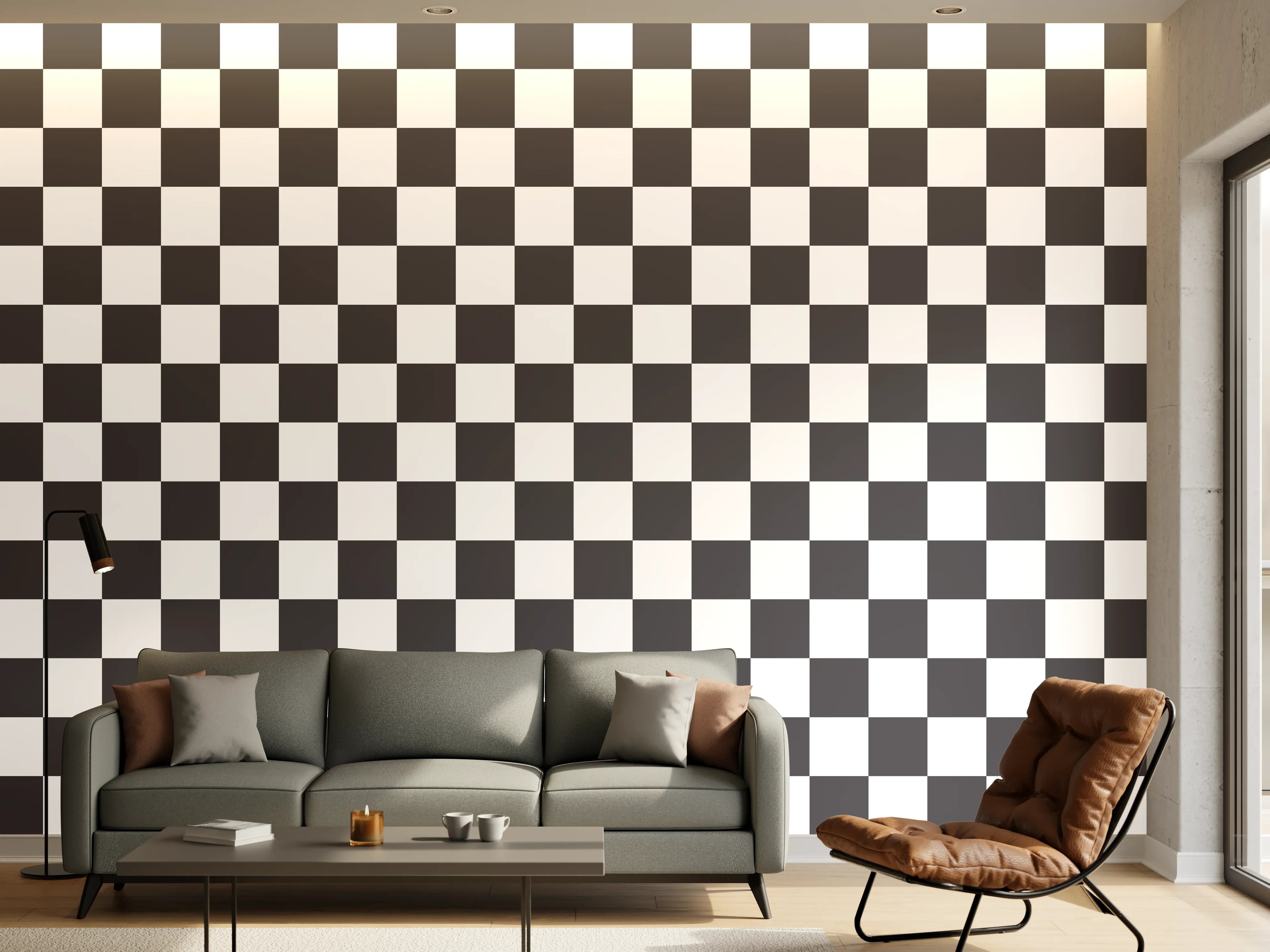 Wandverkleidung Wohnzimmer - Schwarz-Weiß Checkermuster