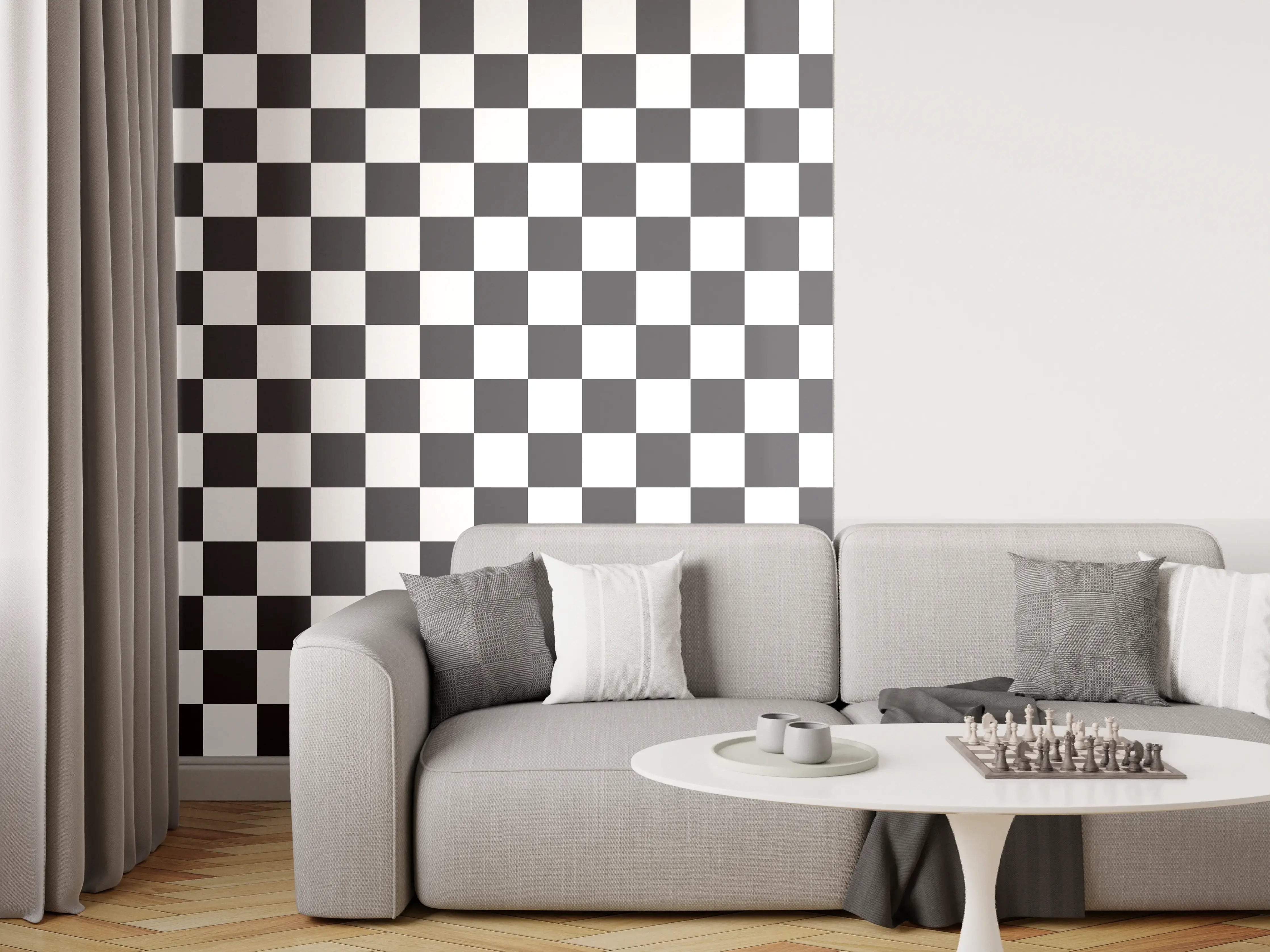 Wandverkleidung Wohnzimmer - Schwarz-Weiß Checkermuster