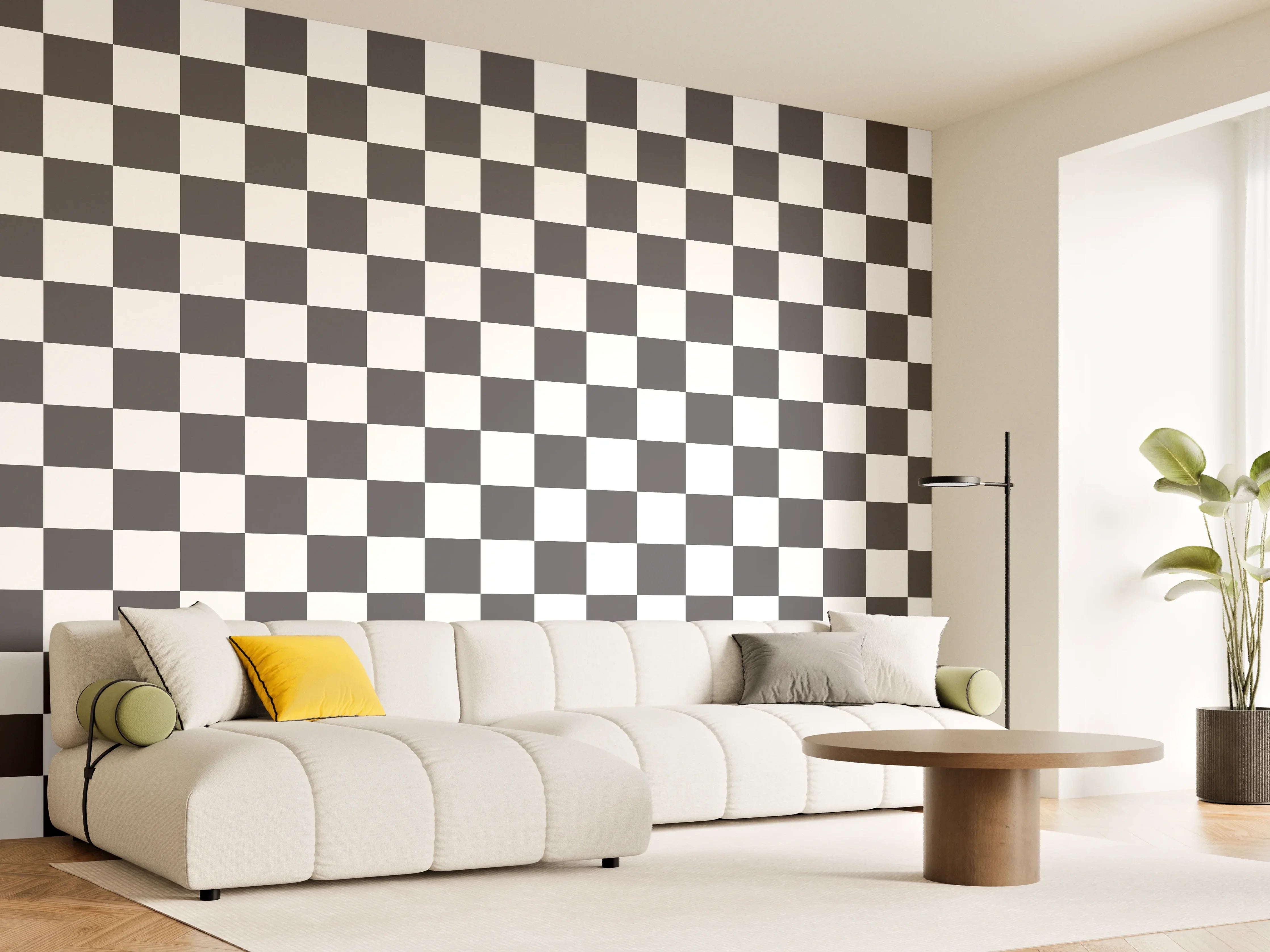Wandverkleidung Wohnzimmer - Schwarz-Weiß Checkermuster