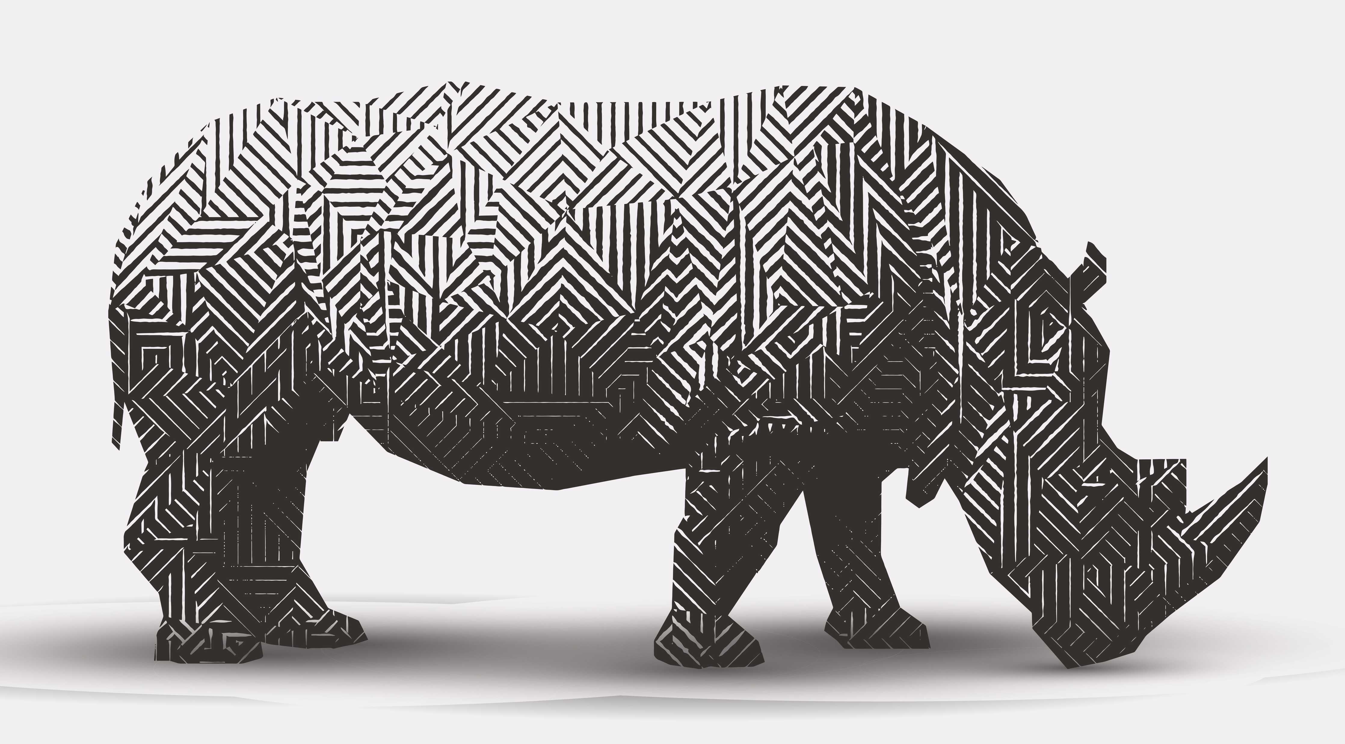 Wandverkleidung Wohnzimmer-Schwarz-Weiß Grafik Nashorn