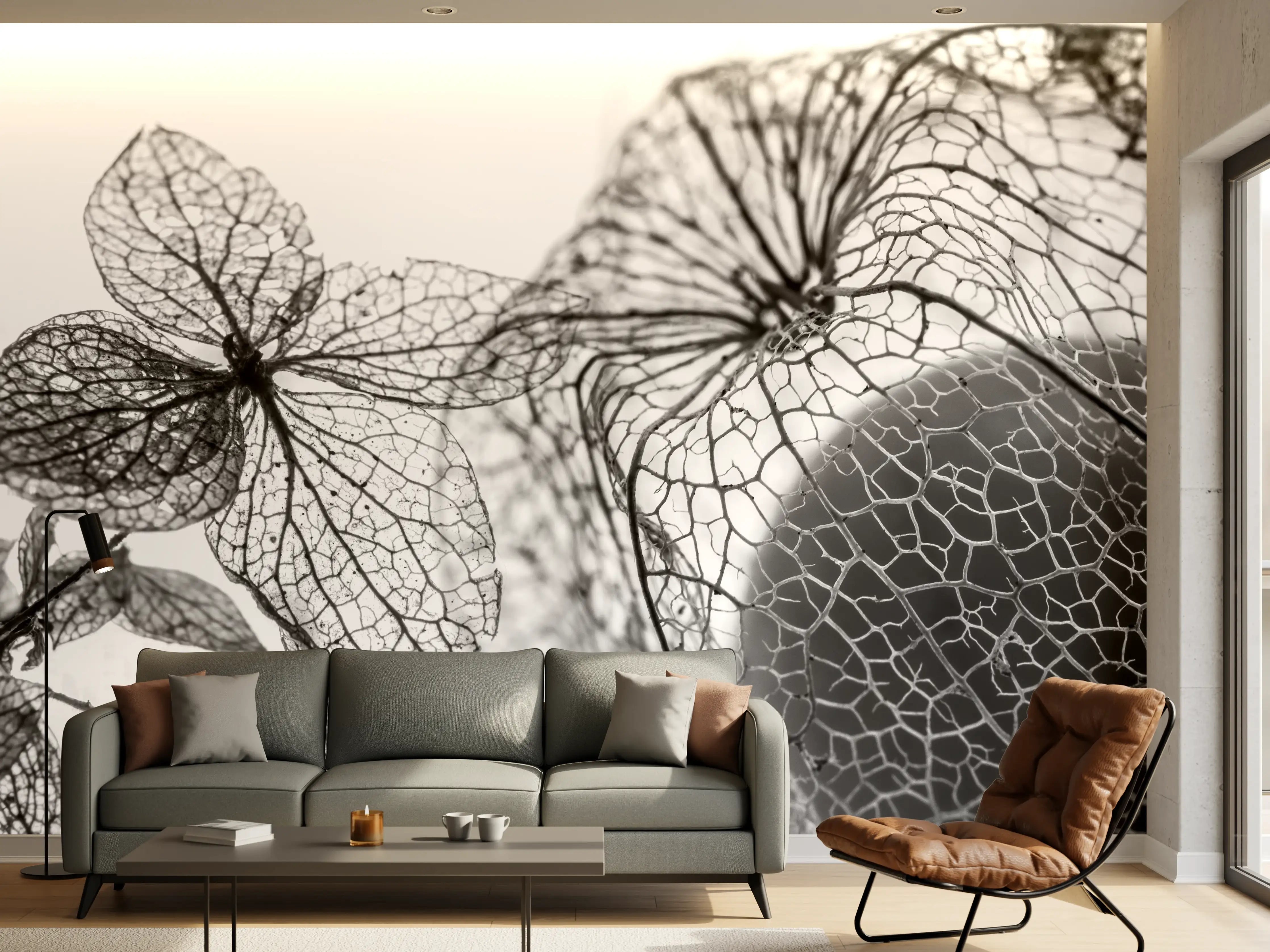 Wandverkleidung Wohnzimmer - Schwarz-Weiß-Limetten-Design mit filigranen Mustern
