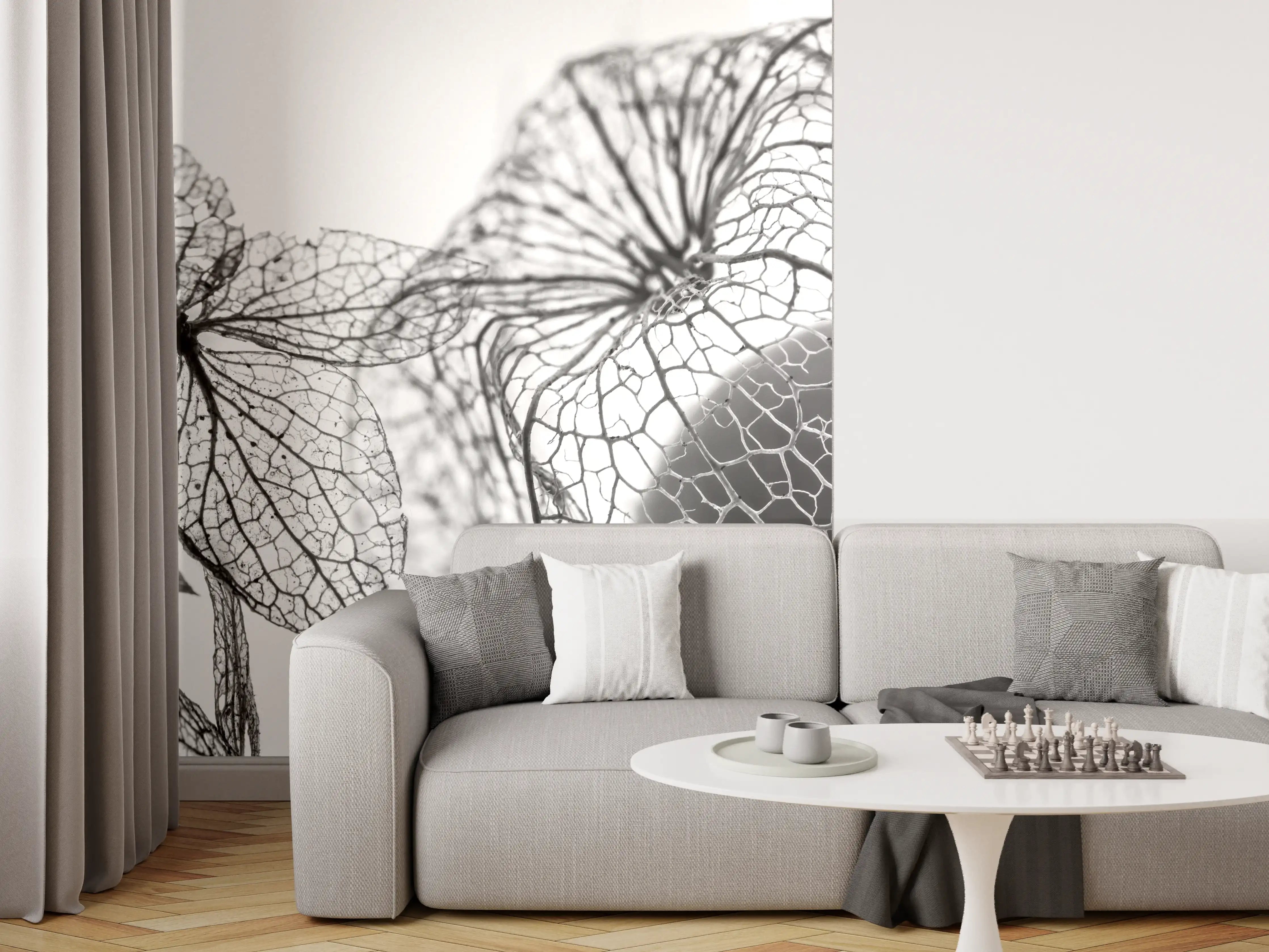 Wandverkleidung Wohnzimmer - Schwarz-Weiß-Limetten-Design mit filigranen Mustern