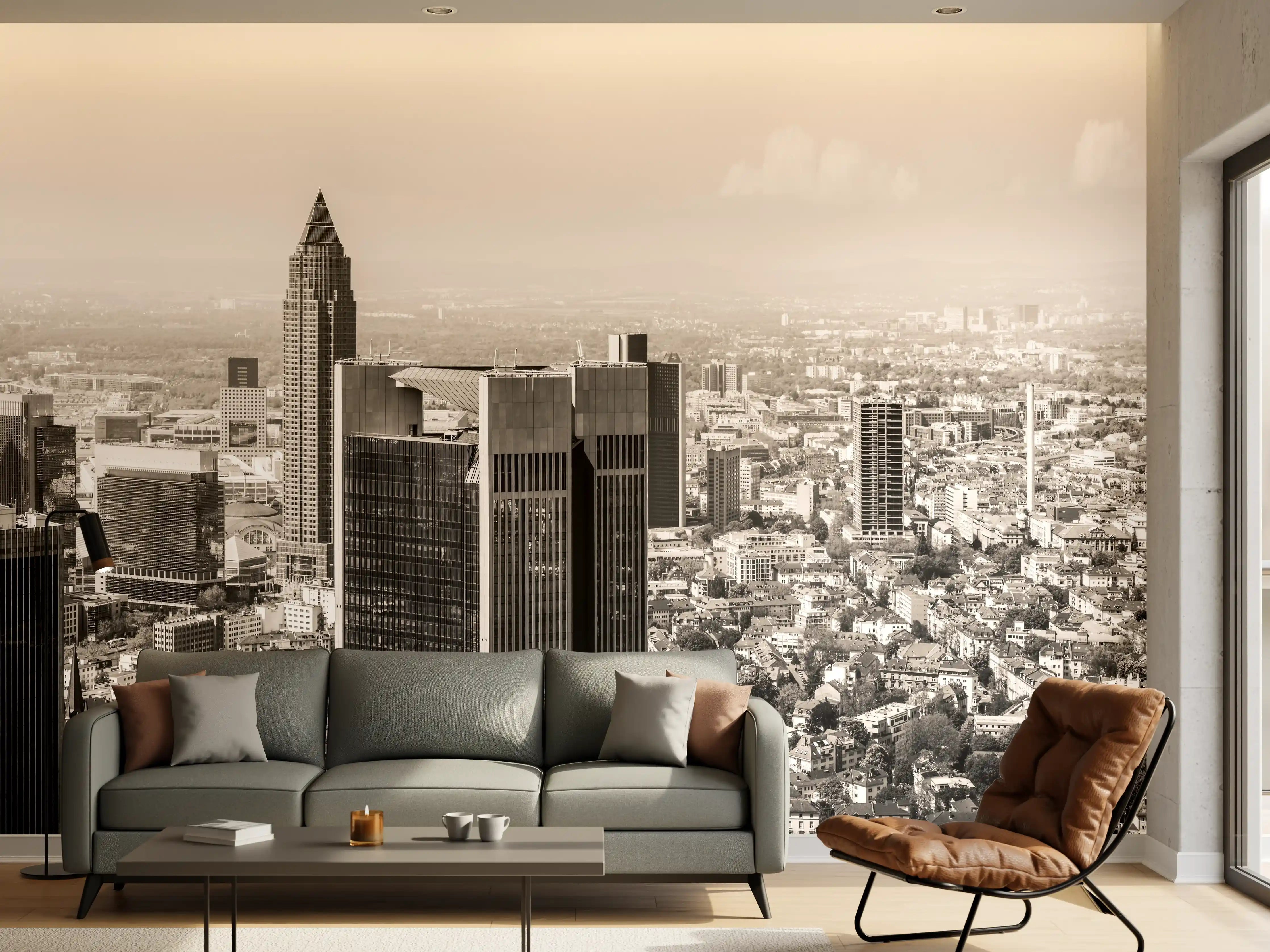 Wandverkleidung Wohnzimmer - Schwarz-Weiß Skyline Panorama