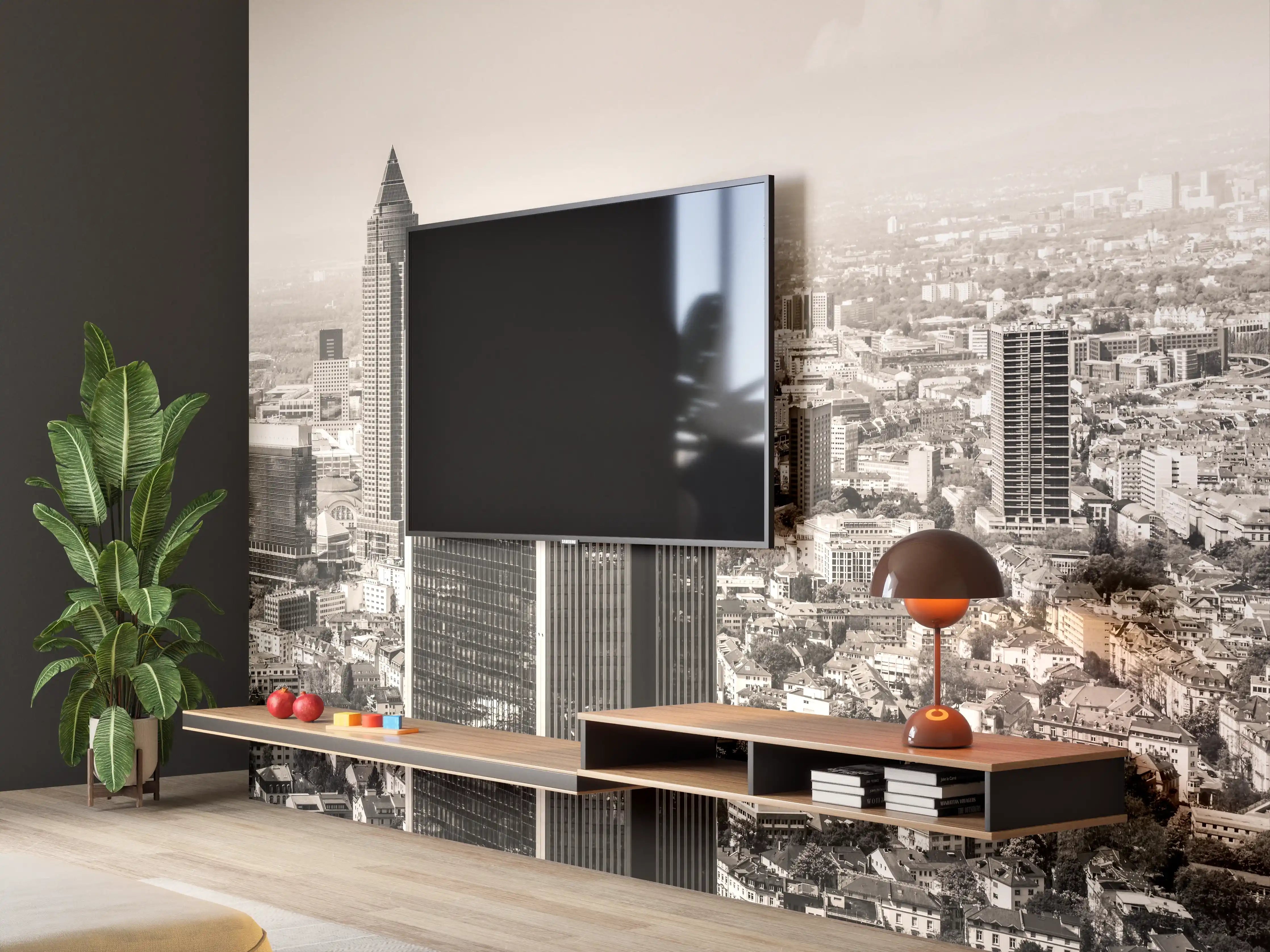 Wandverkleidung Wohnzimmer - Schwarz-Weiß Skyline Panorama