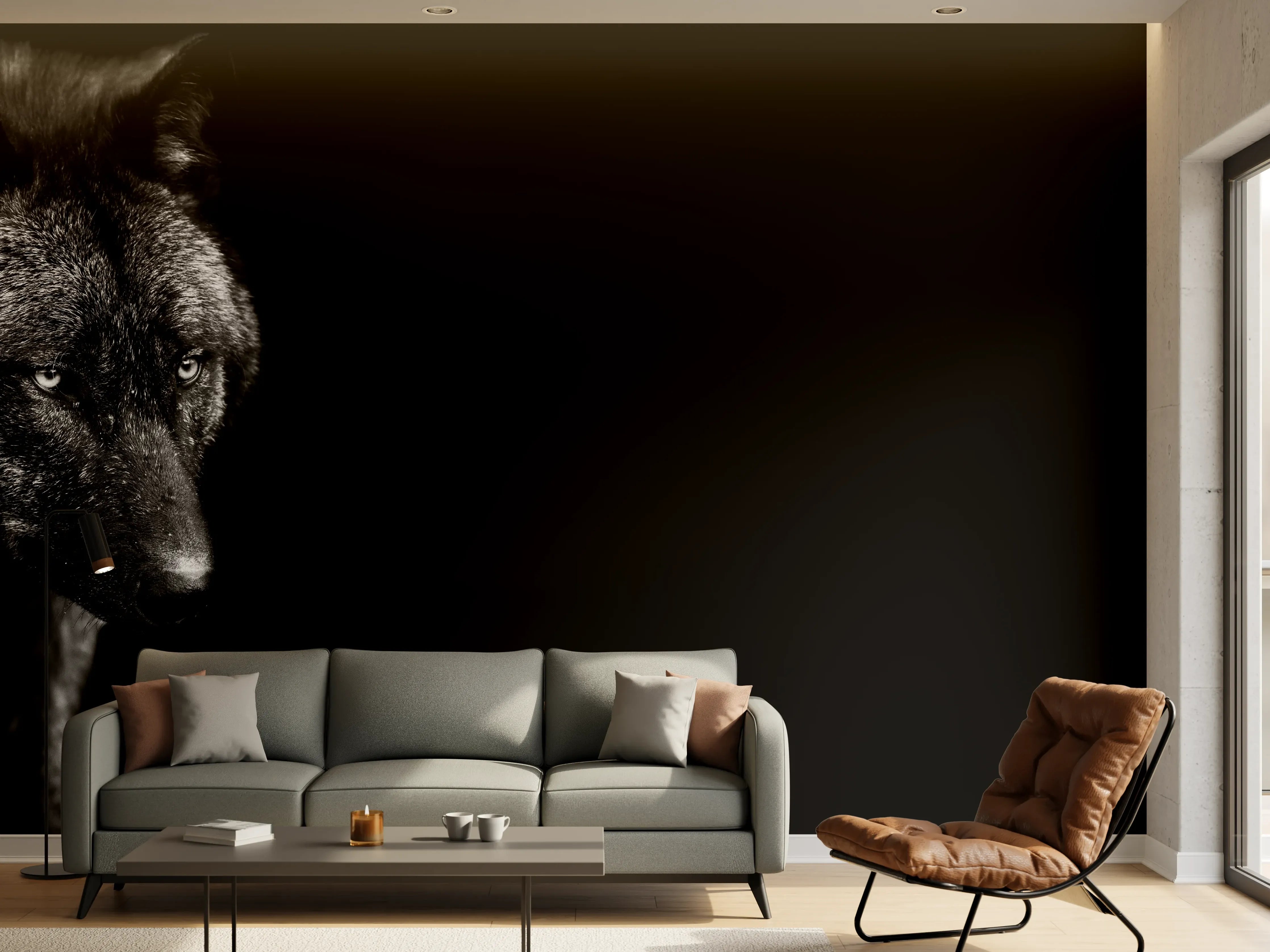 Wandverkleidung Wohnzimmer - Schwarz-Weiß Wolf Porträt