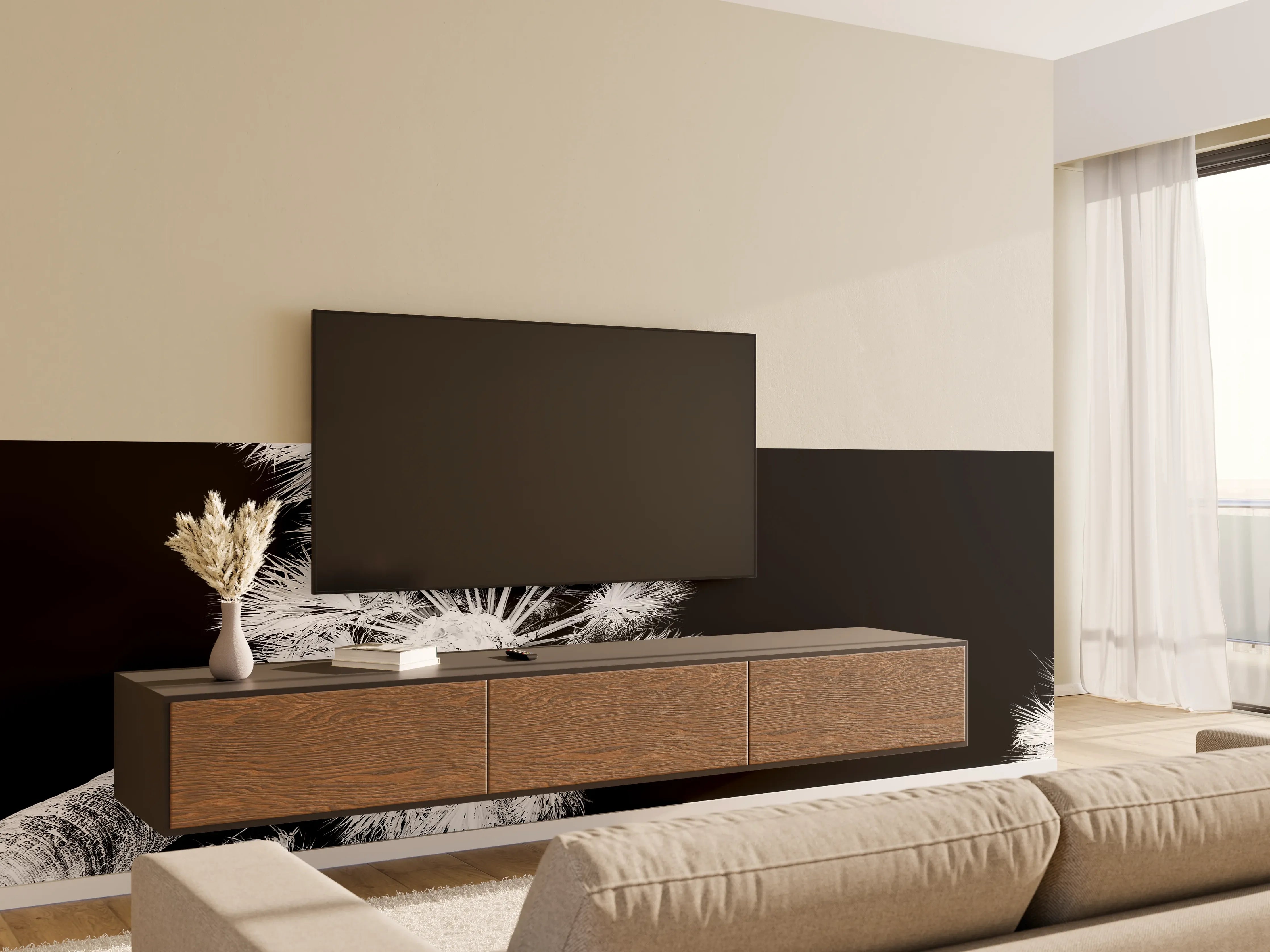Wandverkleidung Wohnzimmer - Schwarz-Weiße Pusteblumen in Nahaufnahme