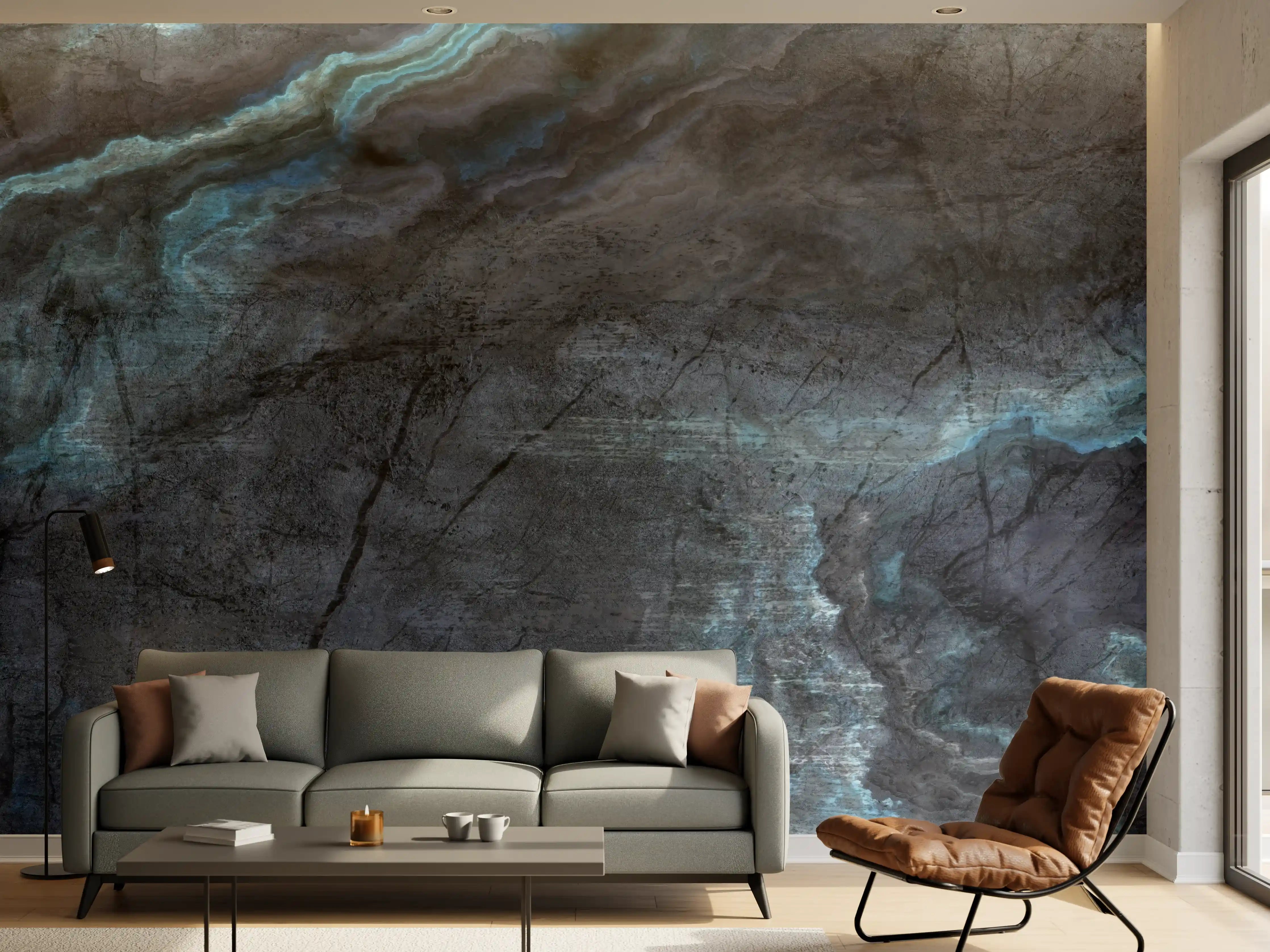 Wandverkleidung Wohnzimmer - Schwarz-blauer Steinhintergrund