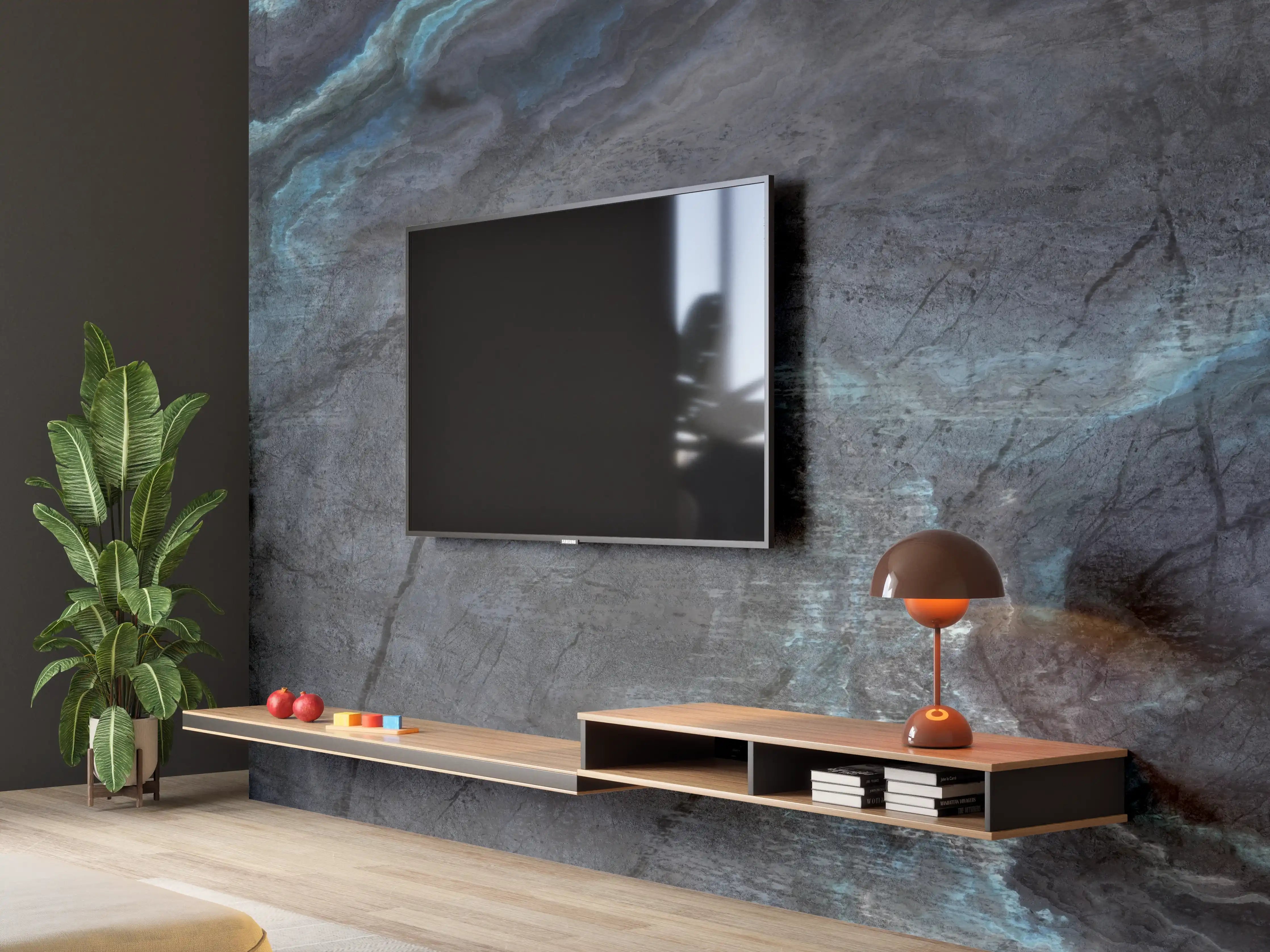 Wandverkleidung Wohnzimmer - Schwarz-blauer Steinhintergrund