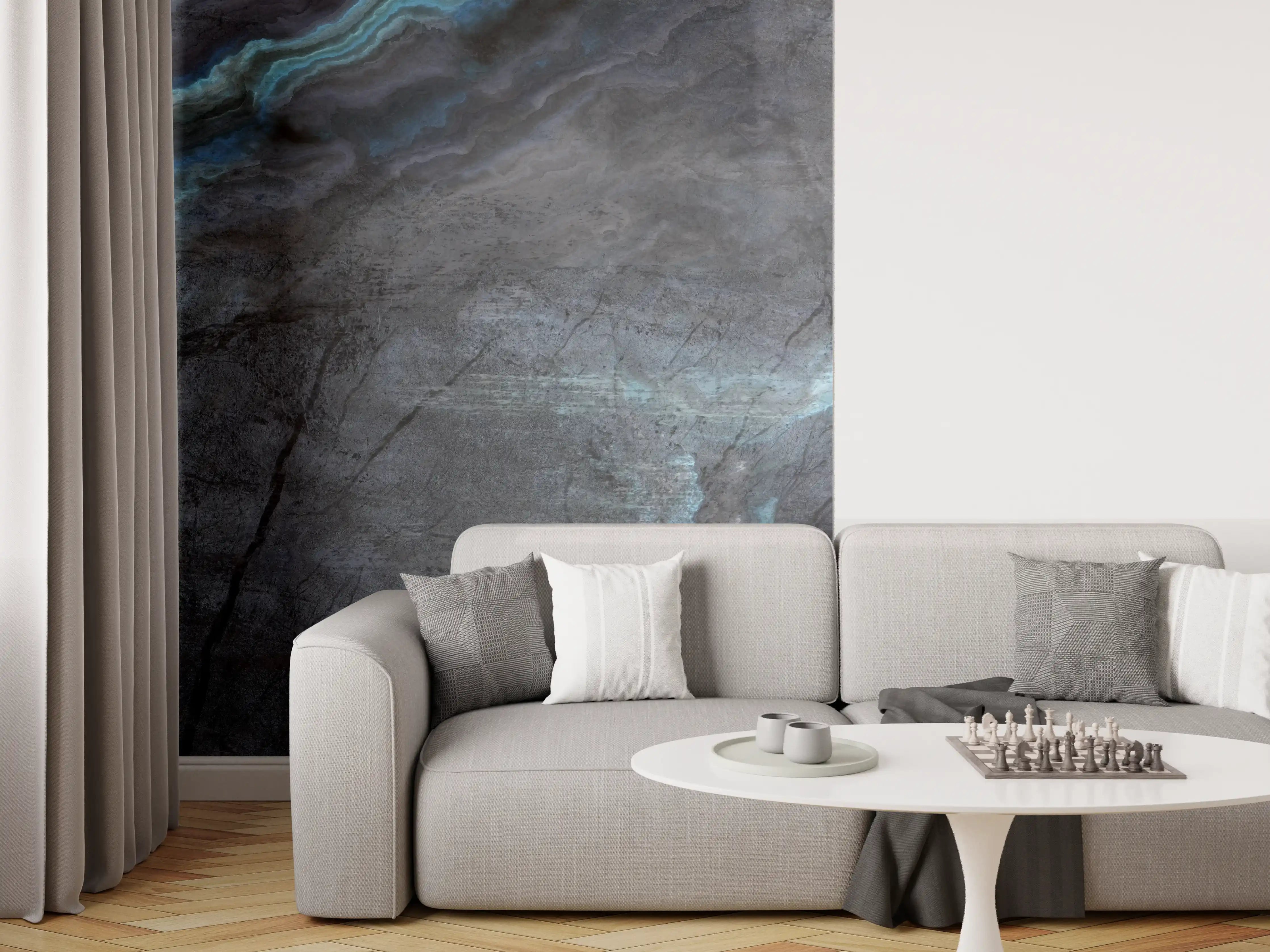Wandverkleidung Wohnzimmer - Schwarz-blauer Steinhintergrund