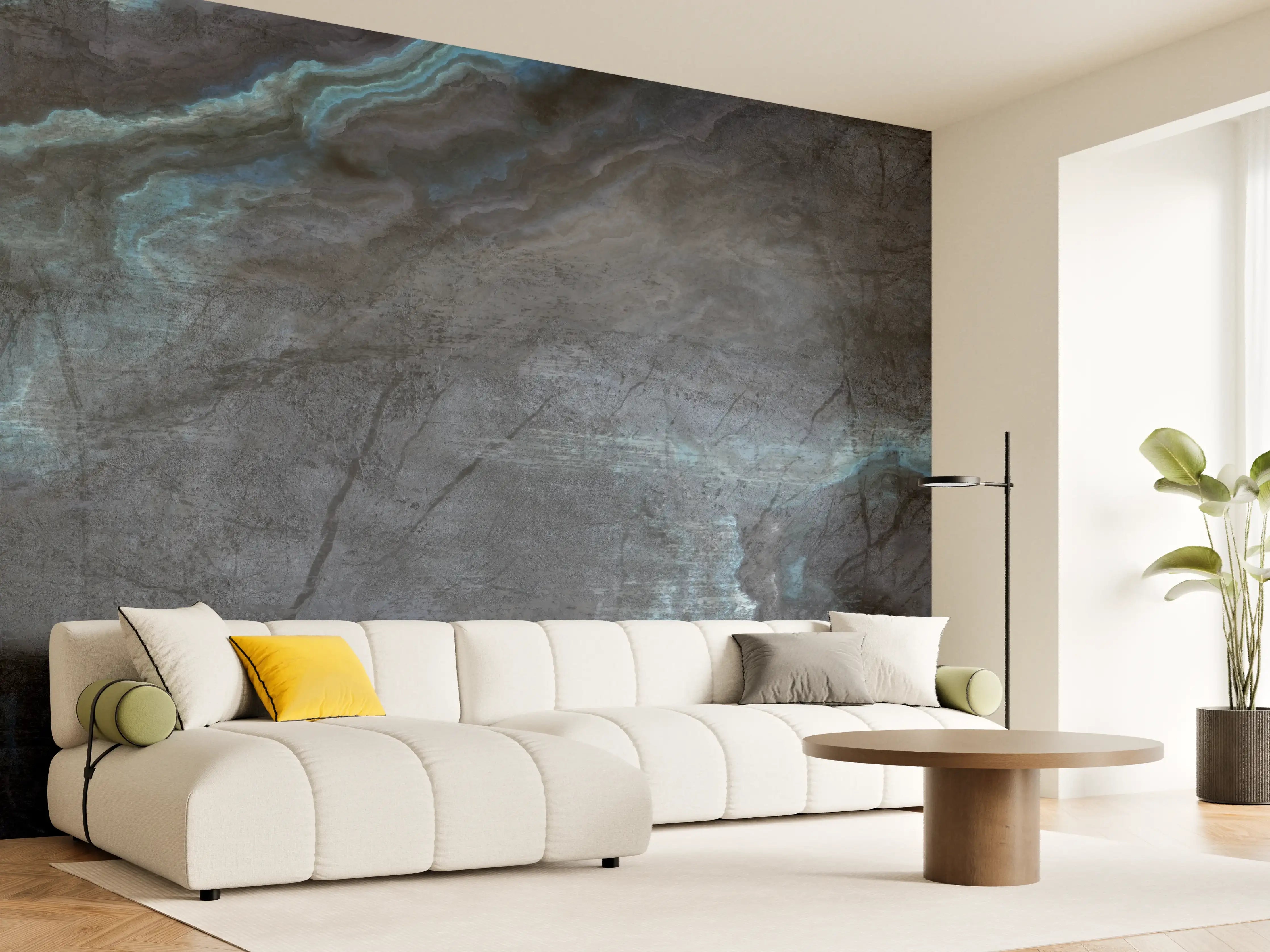 Wandverkleidung Wohnzimmer - Schwarz-blauer Steinhintergrund