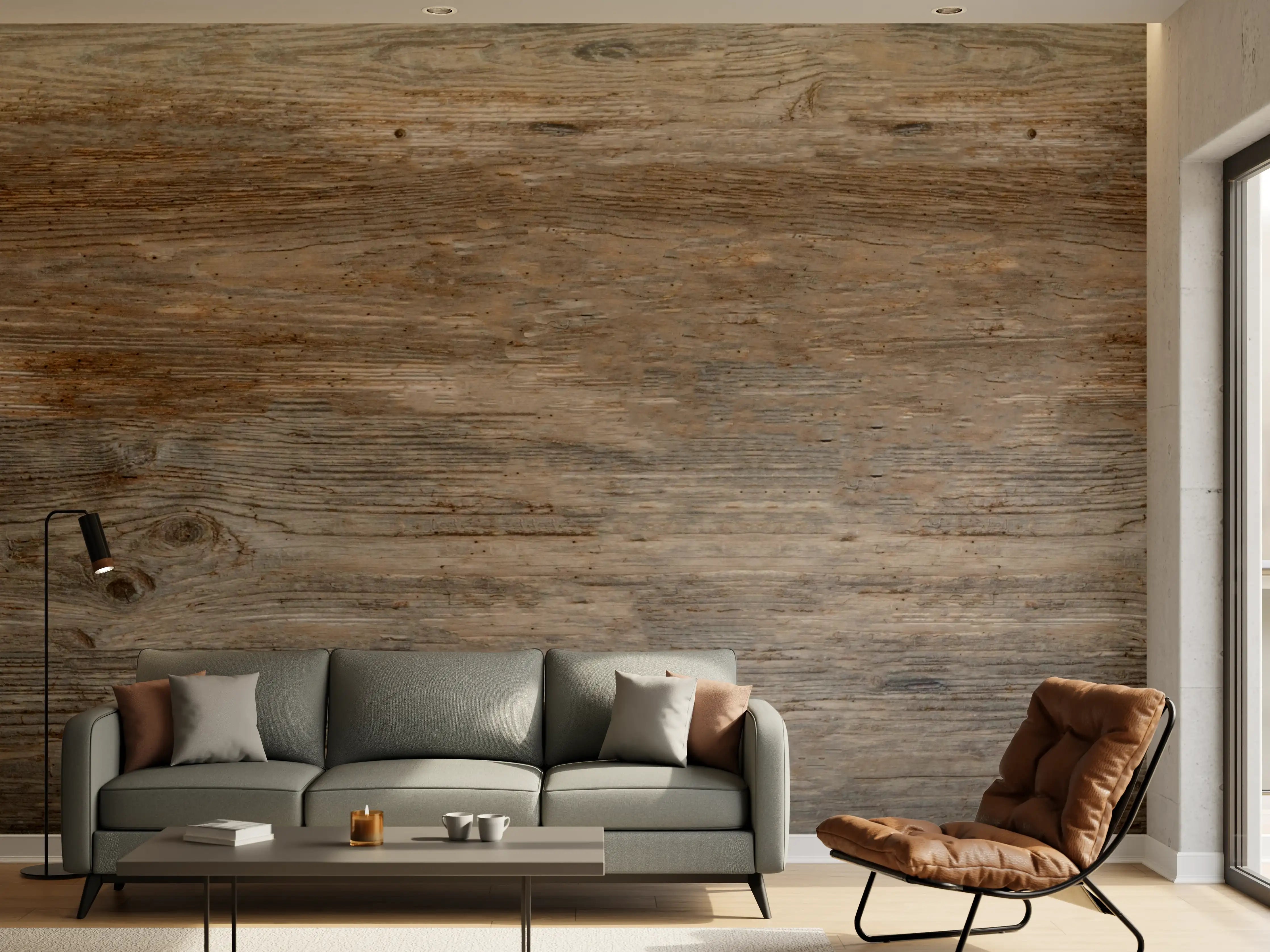 Wandverkleidung Wohnzimmer - Schwarz-braune Holzplatte