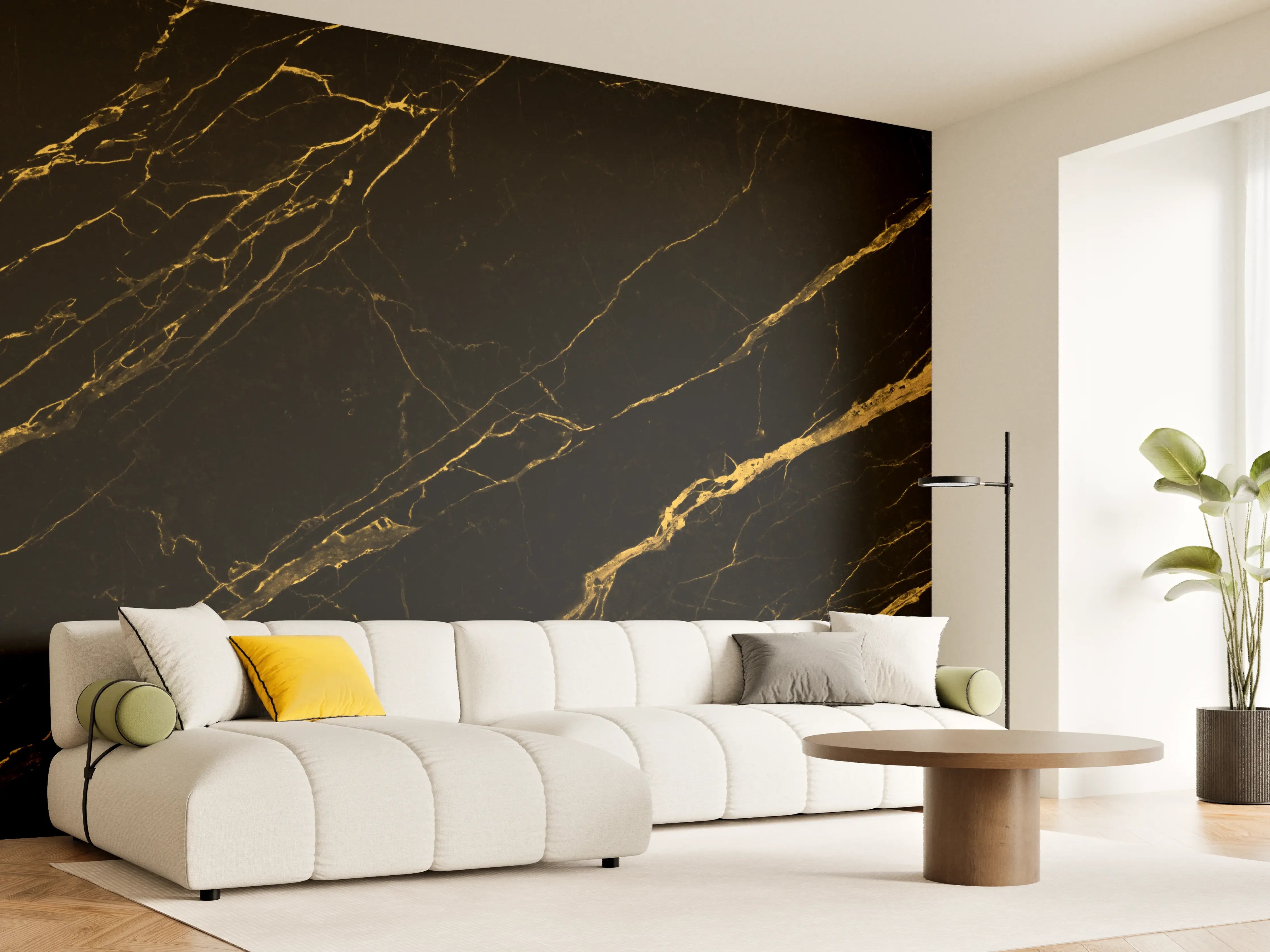 Wandverkleidung Wohnzimmer - Schwarz goldener Marmor