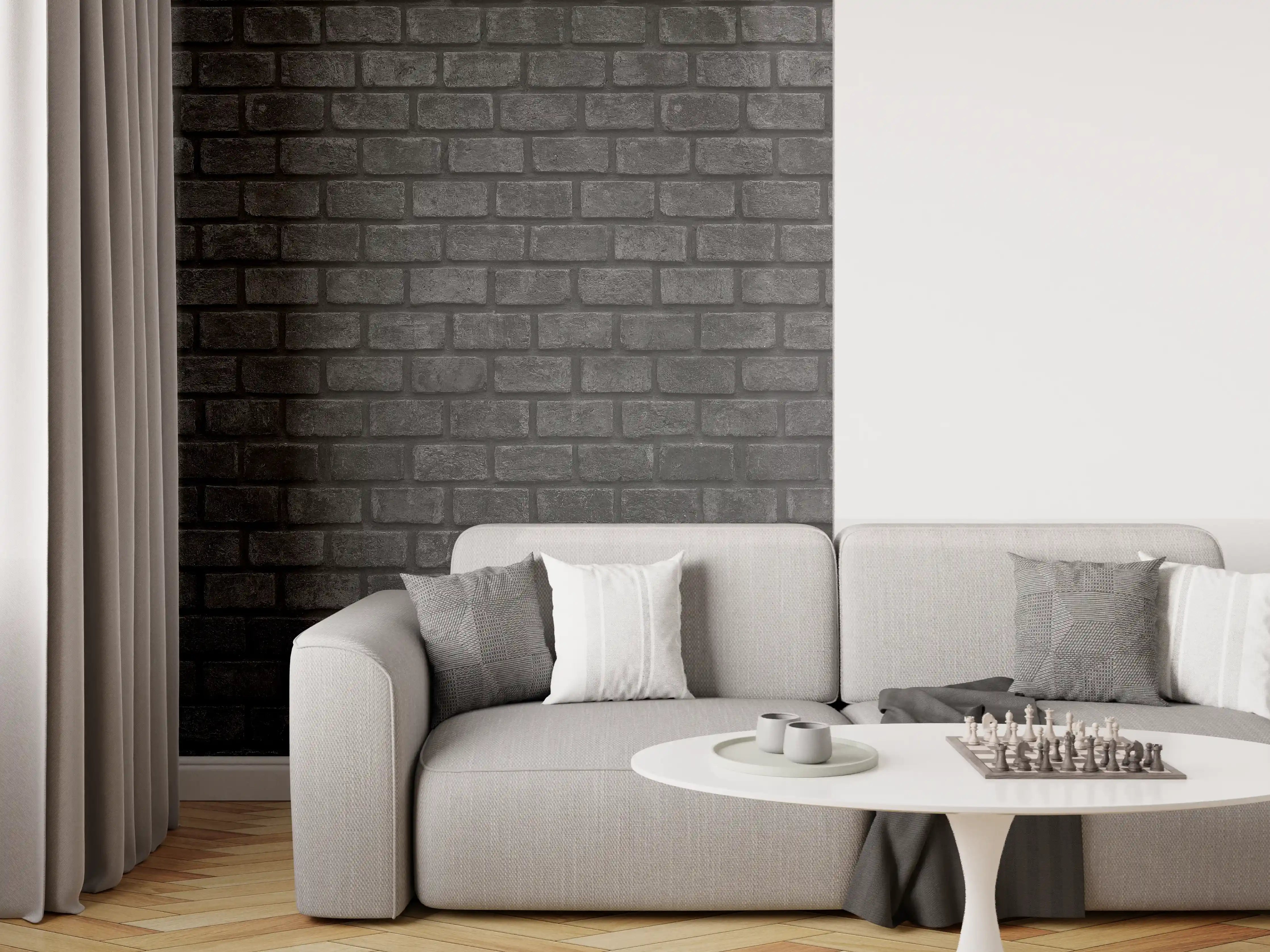 Wandverkleidung Wohnzimmer - Schwarz graue Ziegelwand