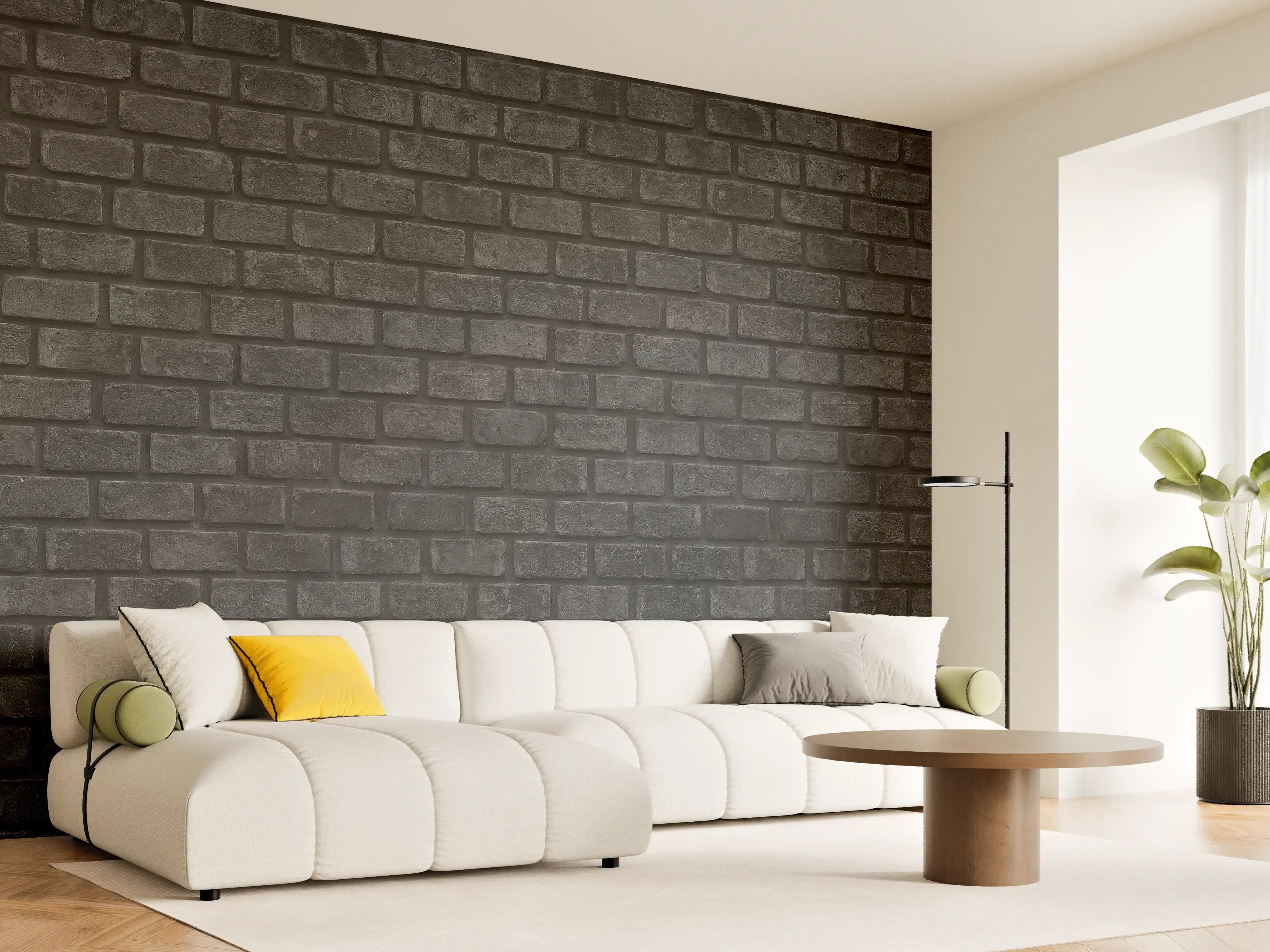 Wandverkleidung Wohnzimmer - Schwarz graue Ziegelwand