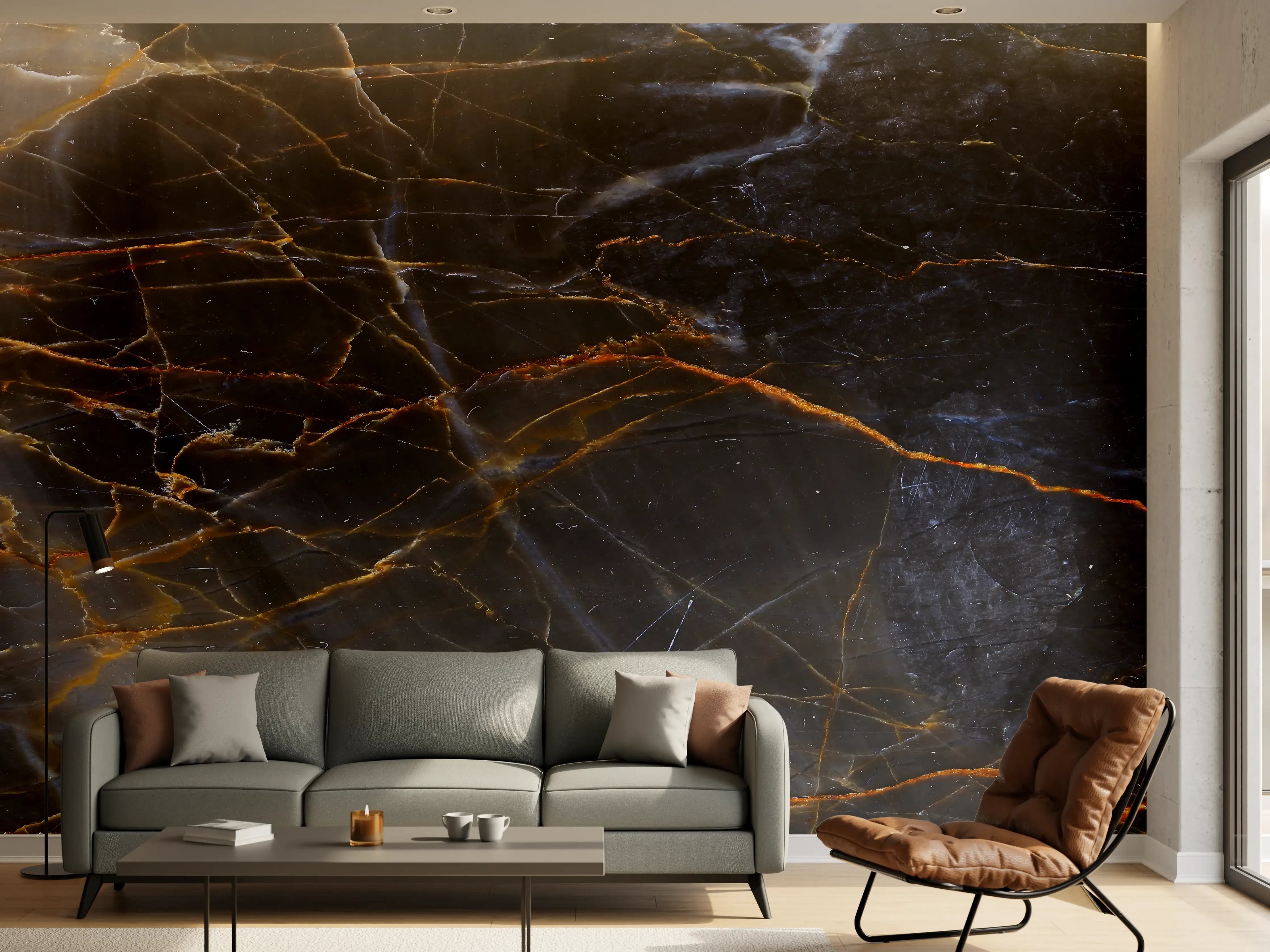 Wandverkleidung Wohnzimmer - Schwarz und braune Marmor Textur aus Russland