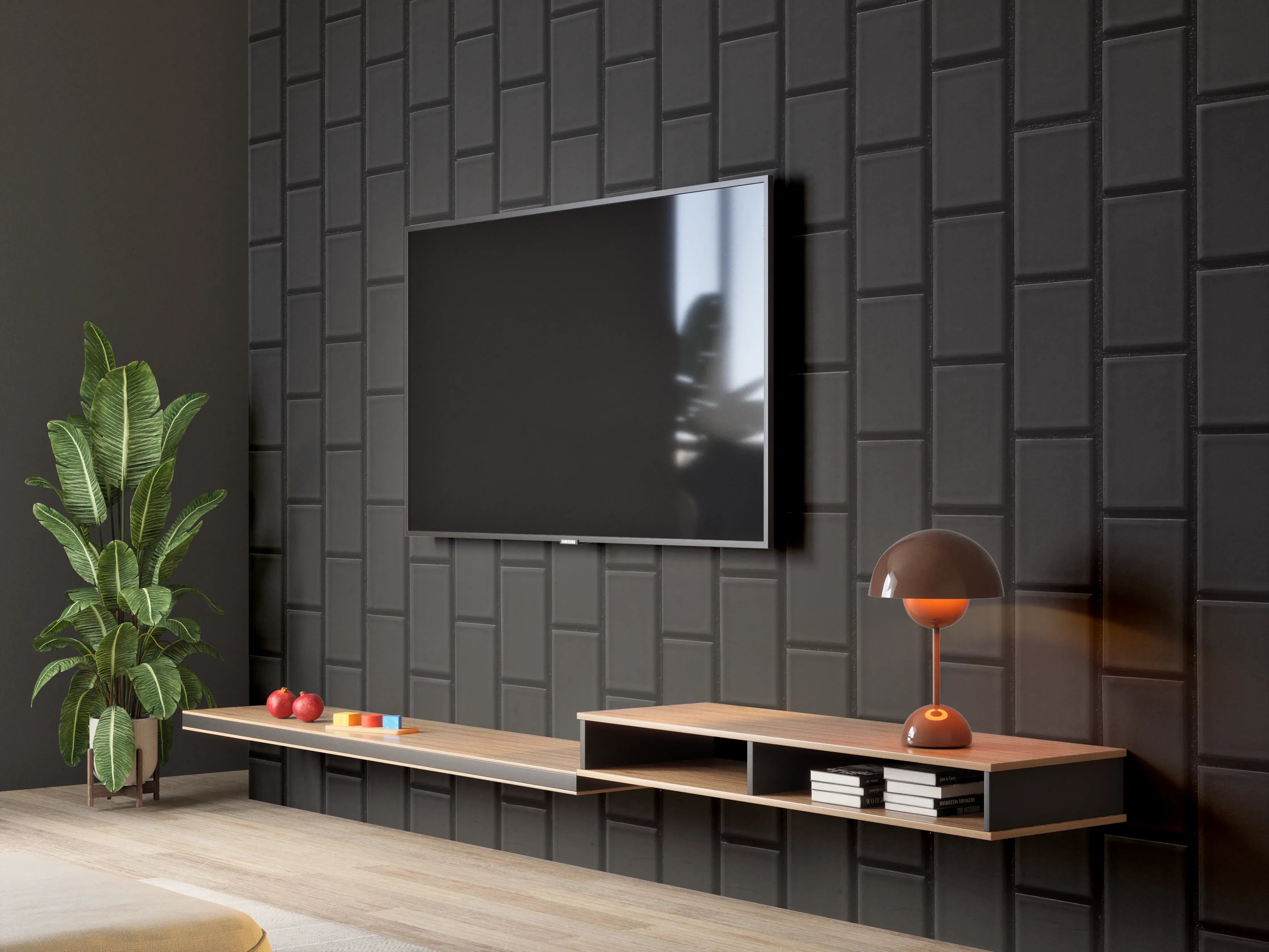 Wandverkleidung Wohnzimmer - Schwarz-weiße Steinwand mit Mauerstruktur