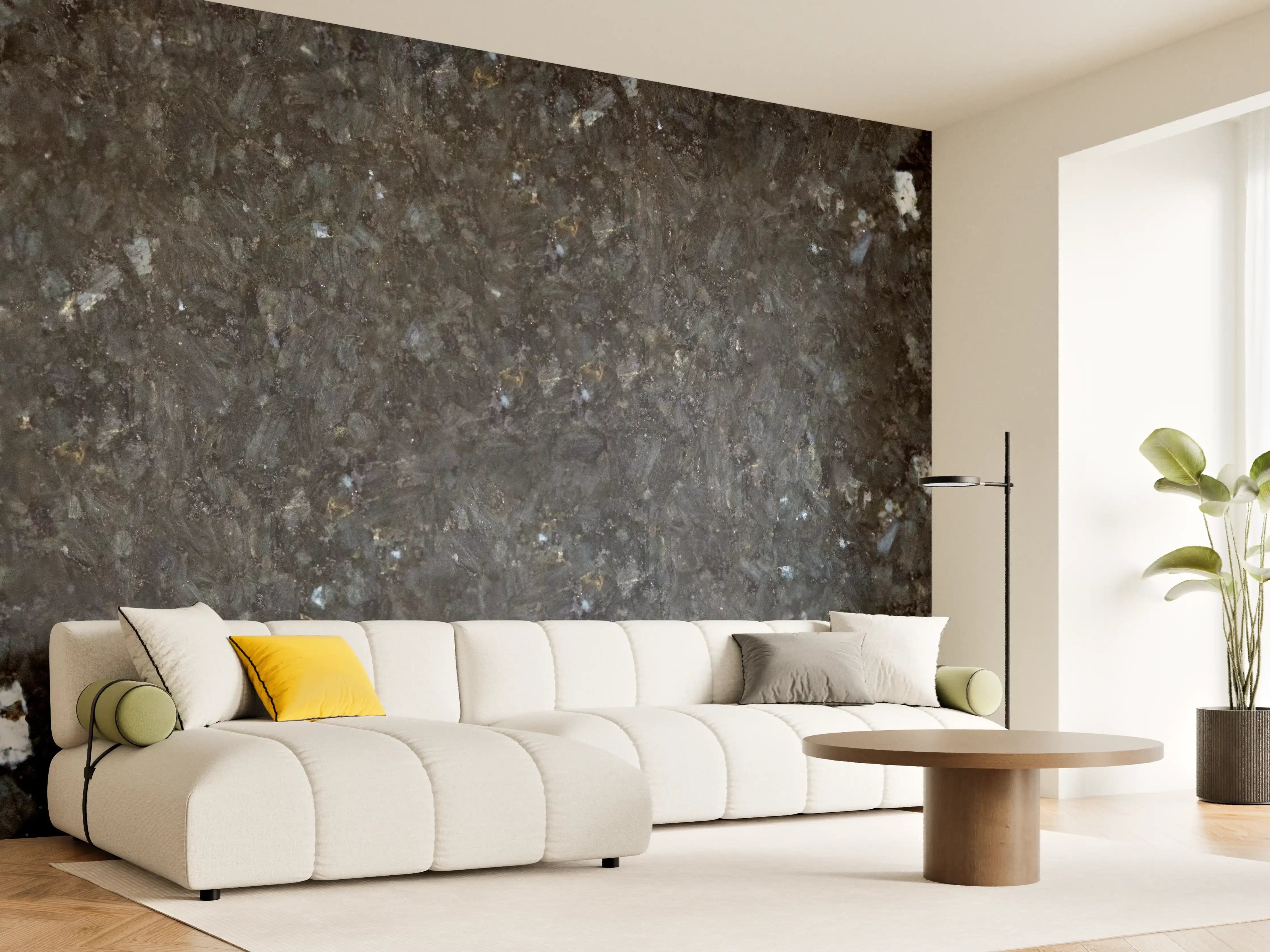 Wandverkleidung Wohnzimmer - Schwarze Granitwand