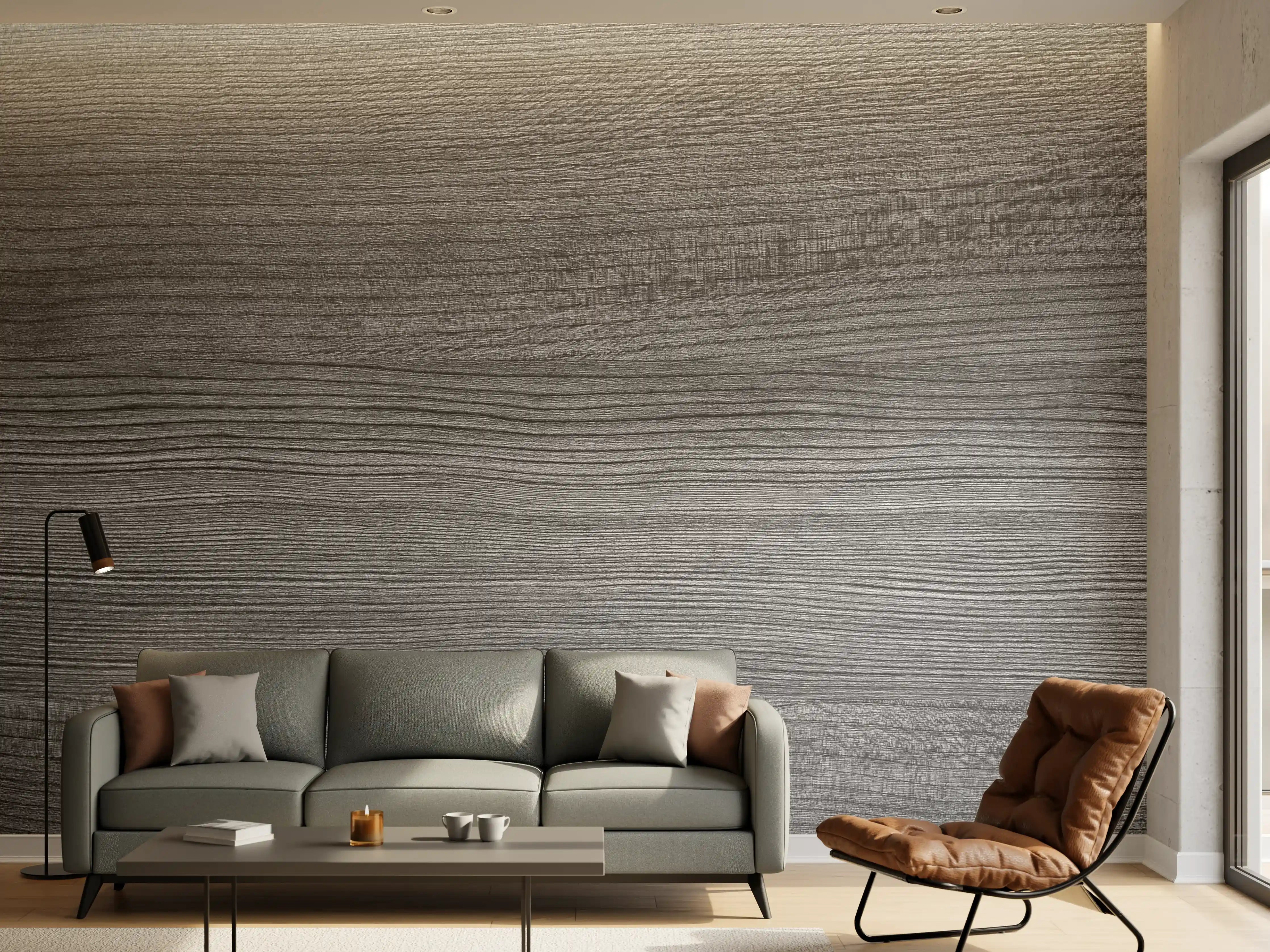 Wandverkleidung Wohnzimmer - Schwarze Holzoptik mit feiner Maserung