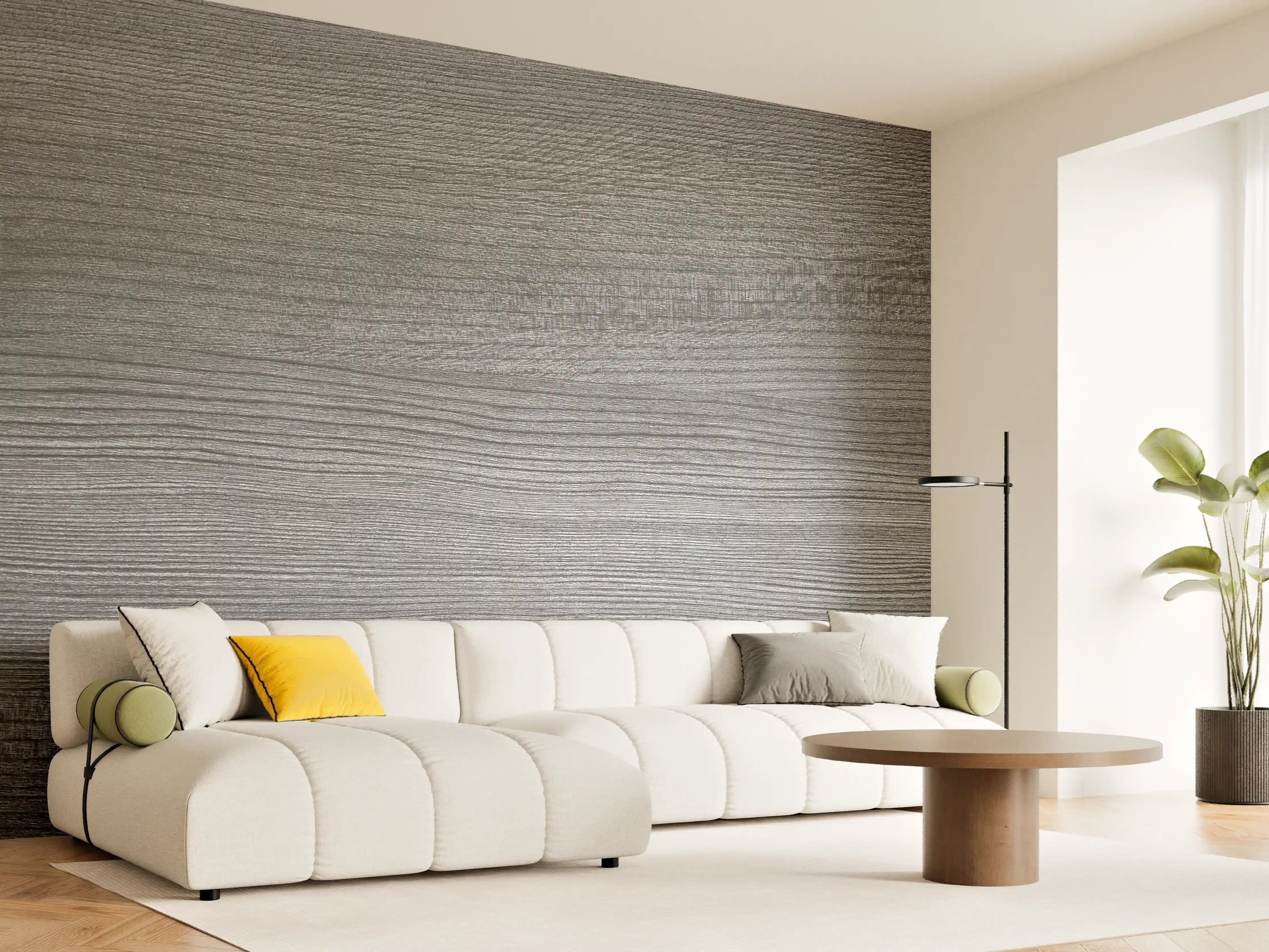 Wandverkleidung Wohnzimmer - Schwarze Holzoptik mit feiner Maserung