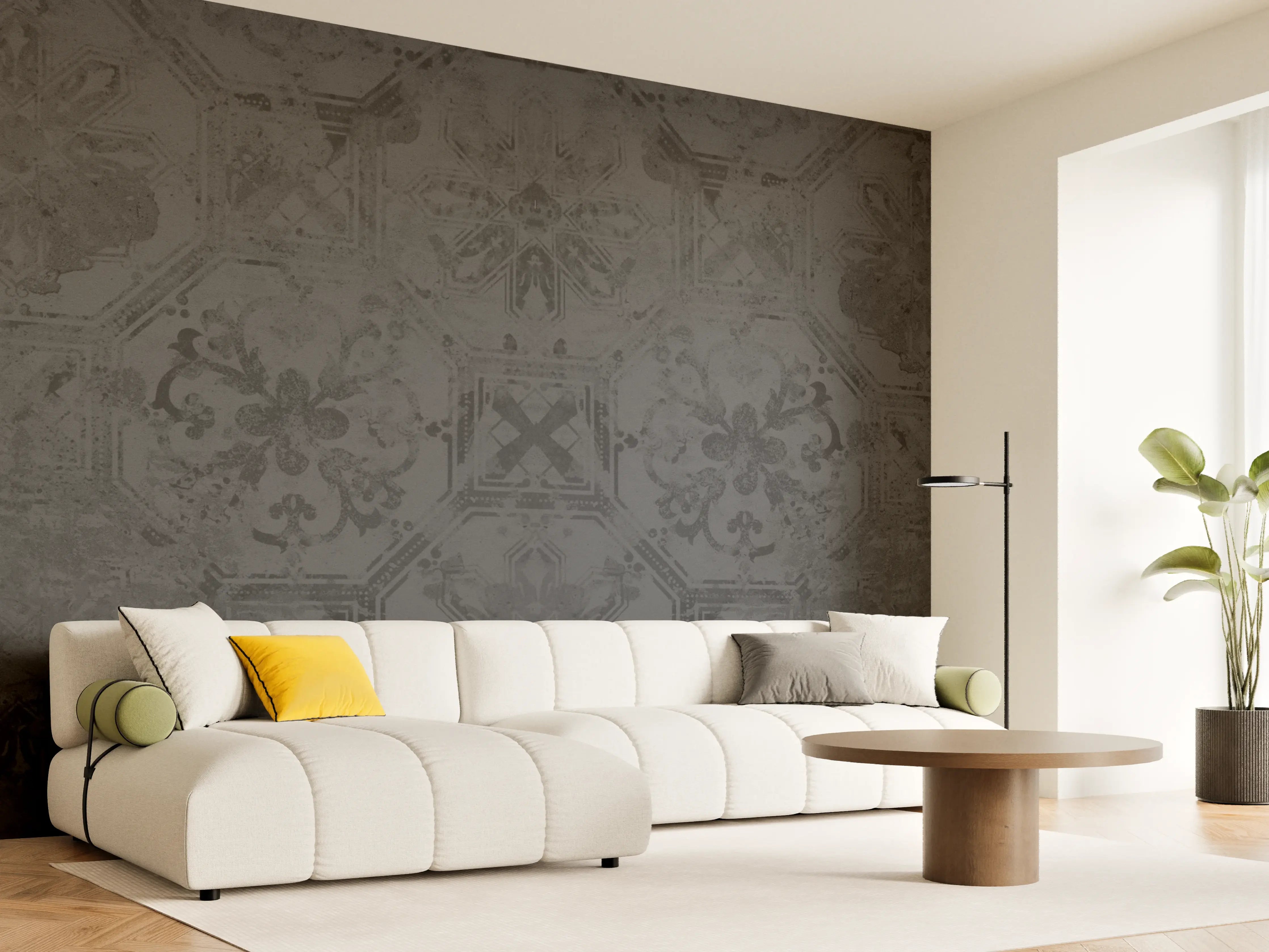 Wandverkleidung Wohnzimmer - Schwarze Keramik Motiv