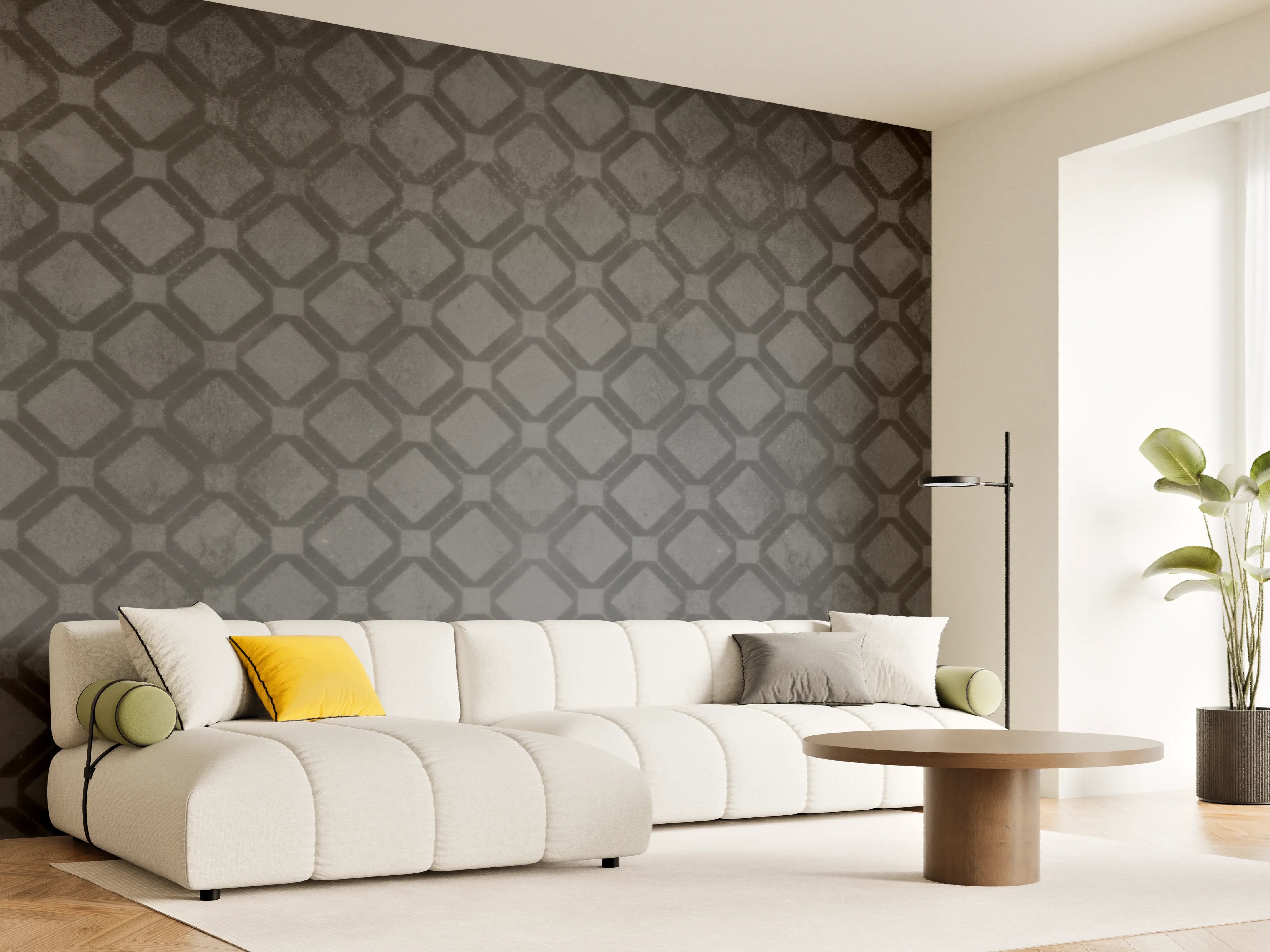 Wandverkleidung Wohnzimmer - Schwarze Raute Muster