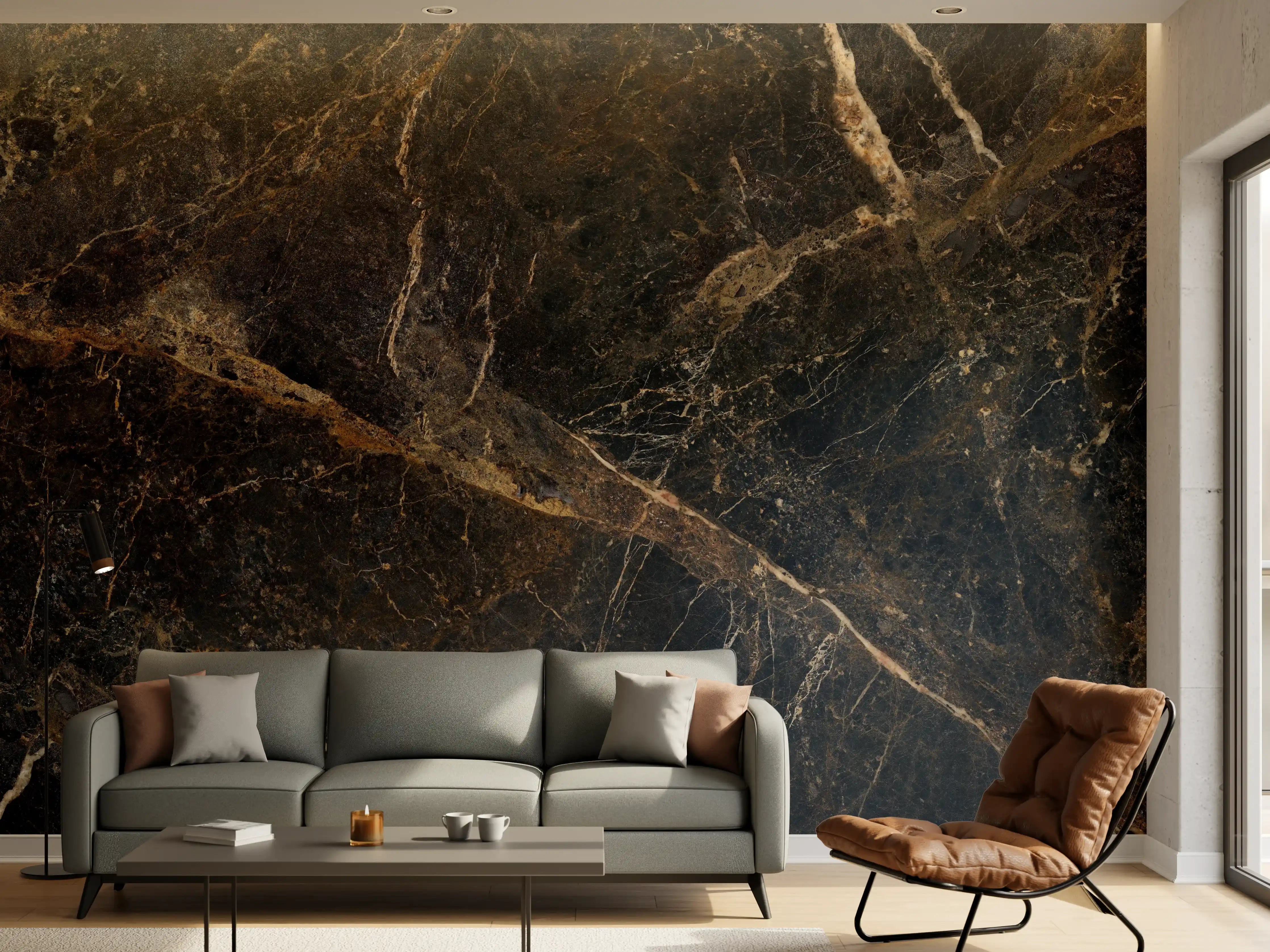 Wandverkleidung Wohnzimmer - Schwarze edle Marmortextur