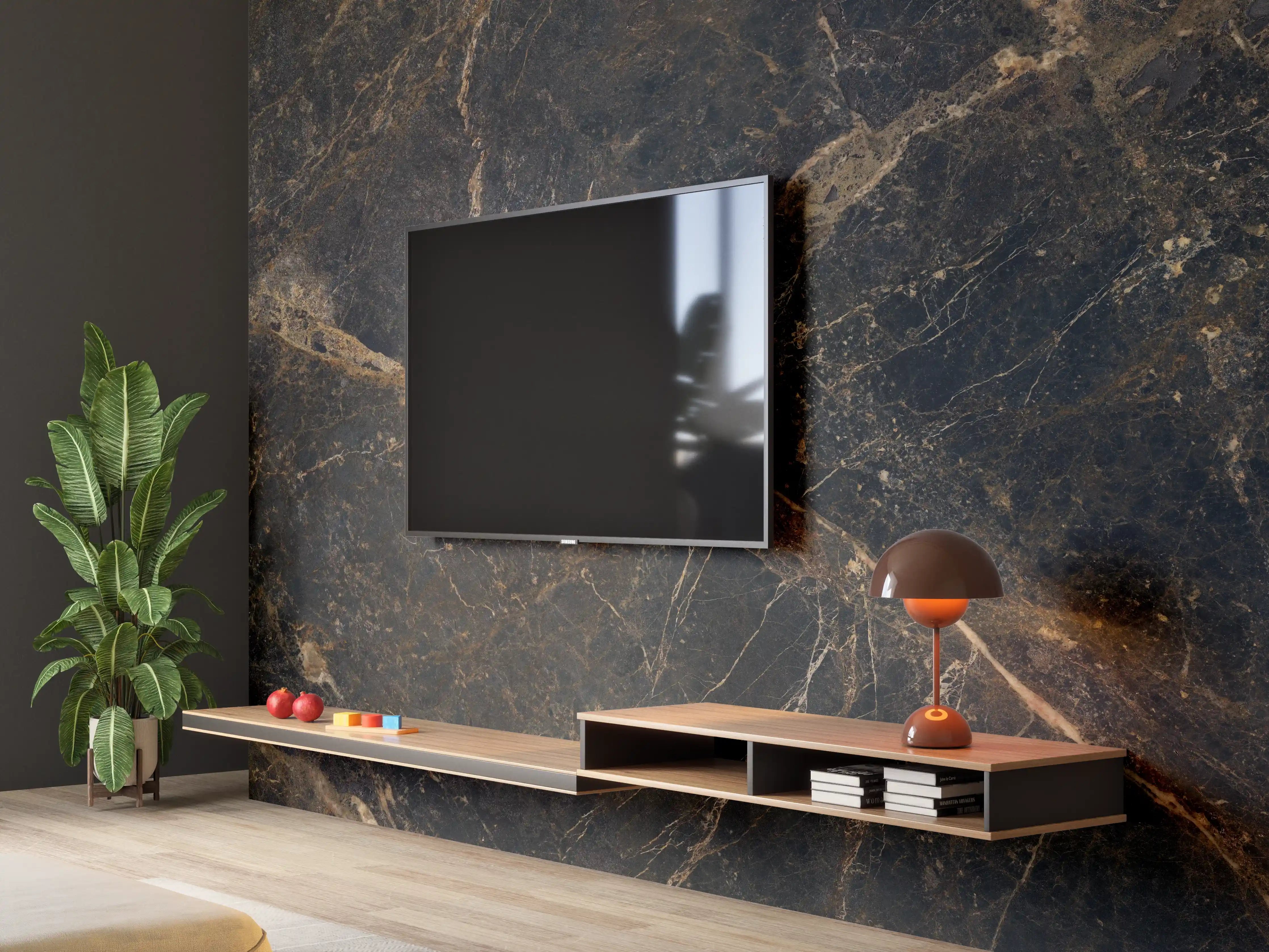 Wandverkleidung Wohnzimmer - Schwarze edle Marmortextur