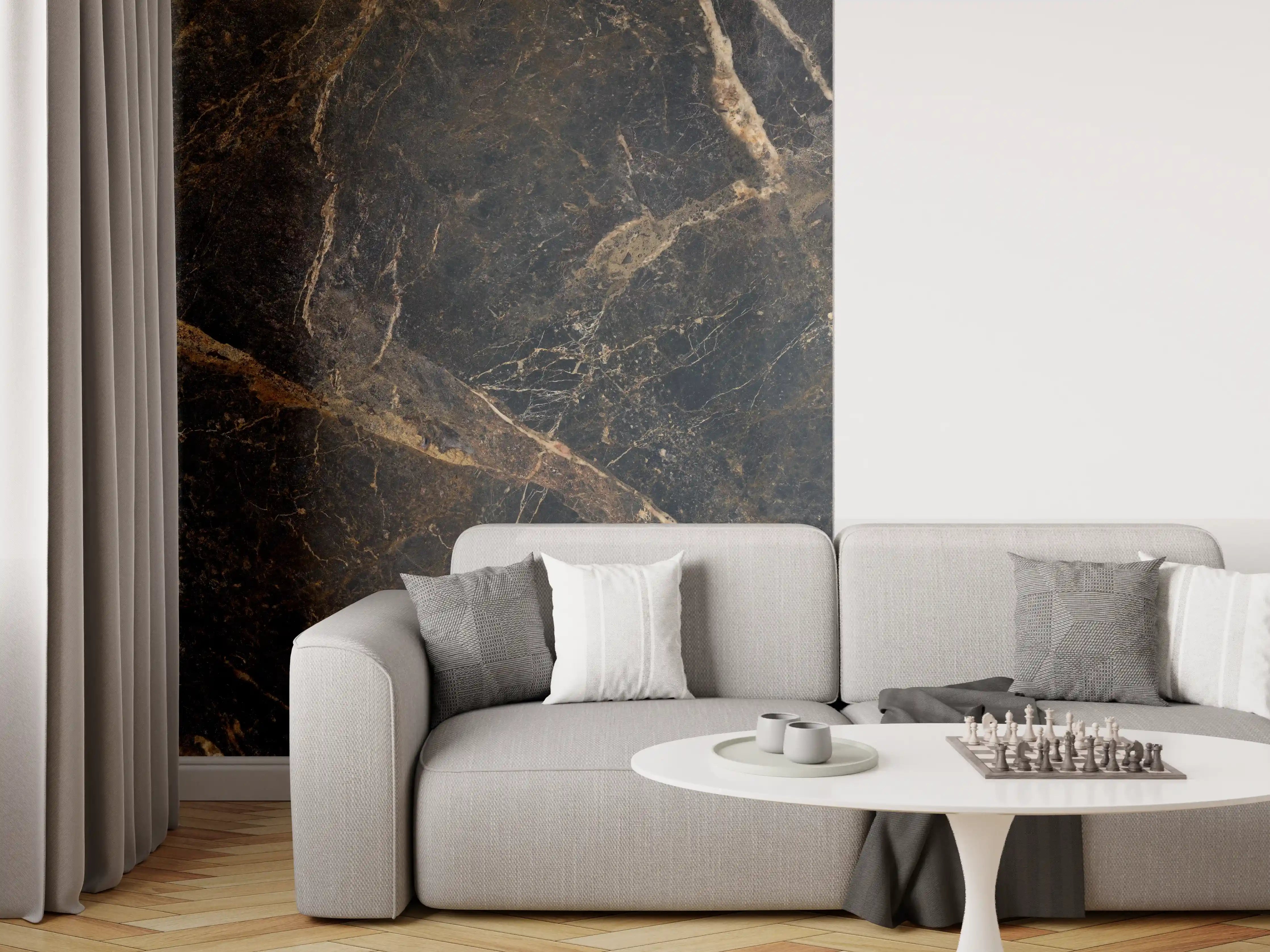 Wandverkleidung Wohnzimmer - Schwarze edle Marmortextur