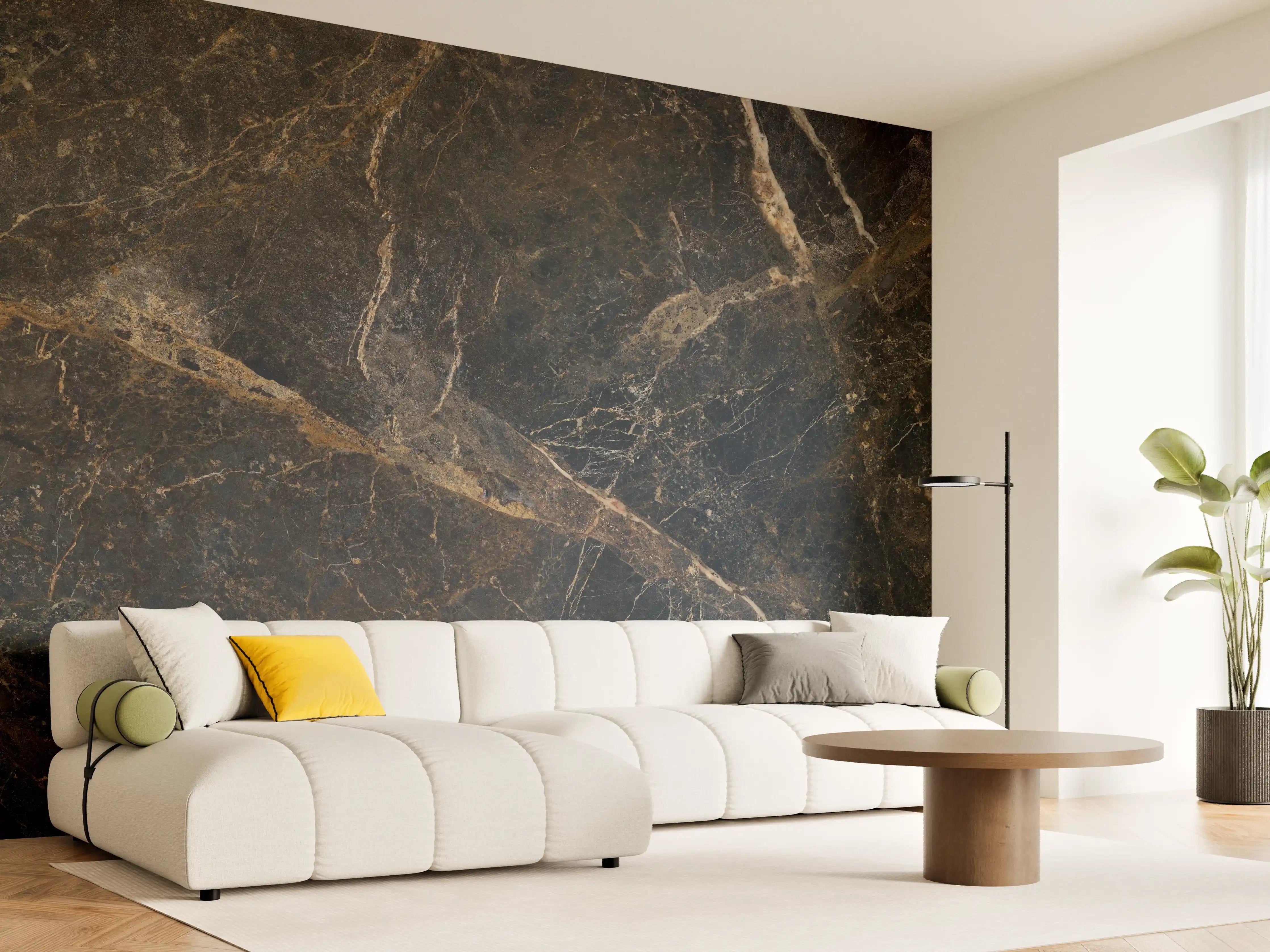 Wandverkleidung Wohnzimmer - Schwarze edle Marmortextur