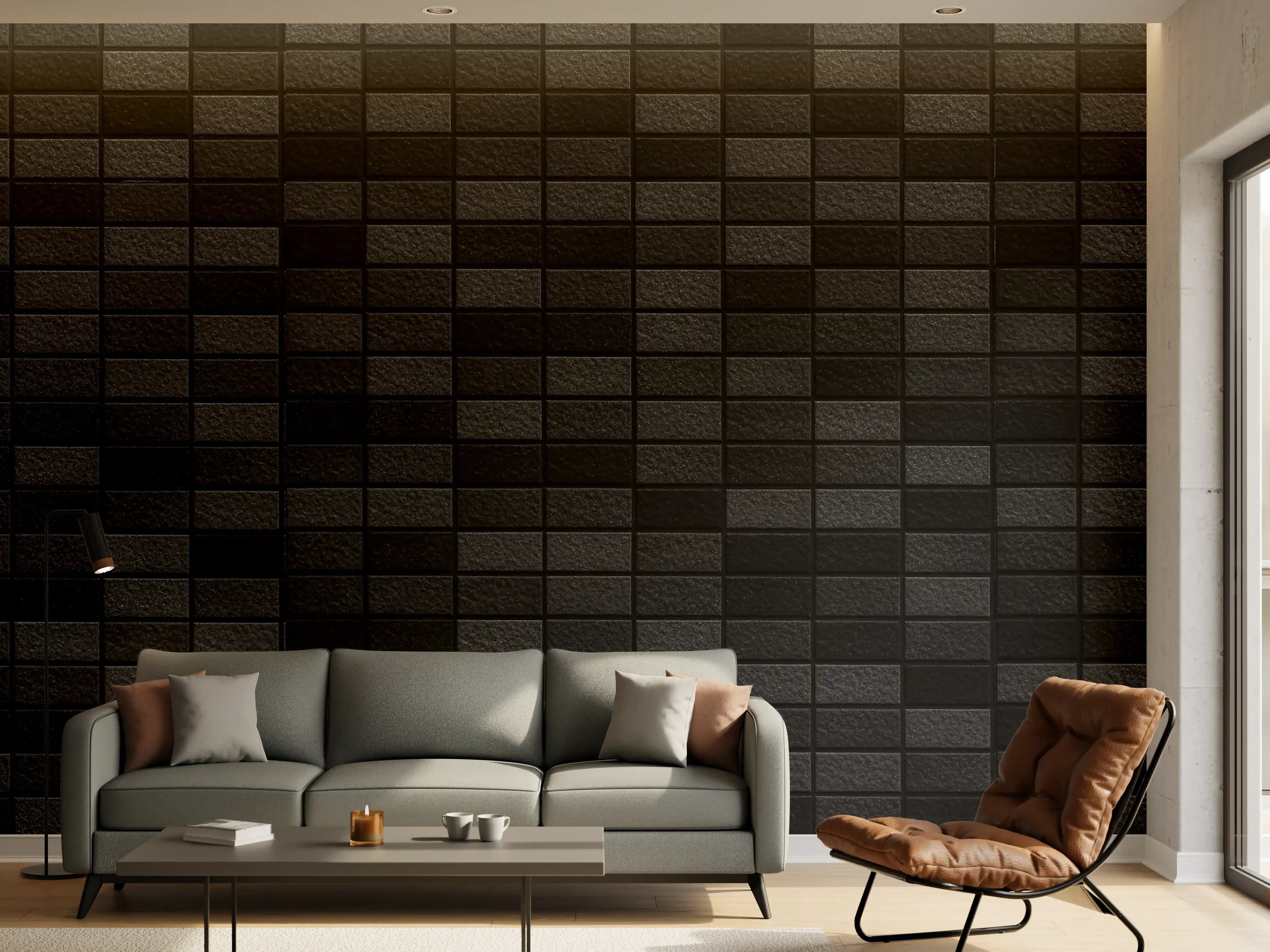 Wandverkleidung Wohnzimmer - Schwarze edle Steinfliesen Hintergrund