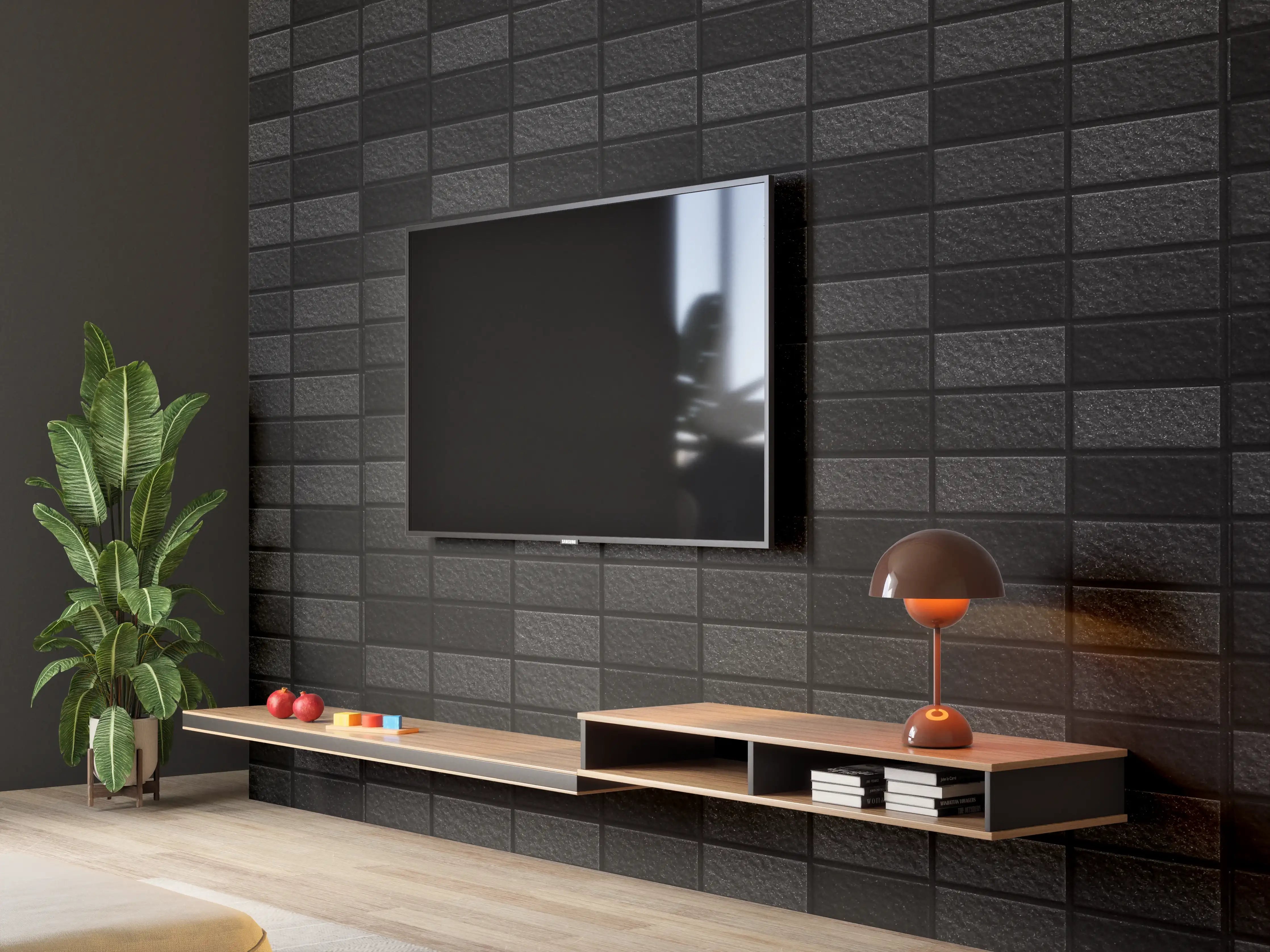 Wandverkleidung Wohnzimmer - Schwarze edle Steinfliesen Hintergrund
