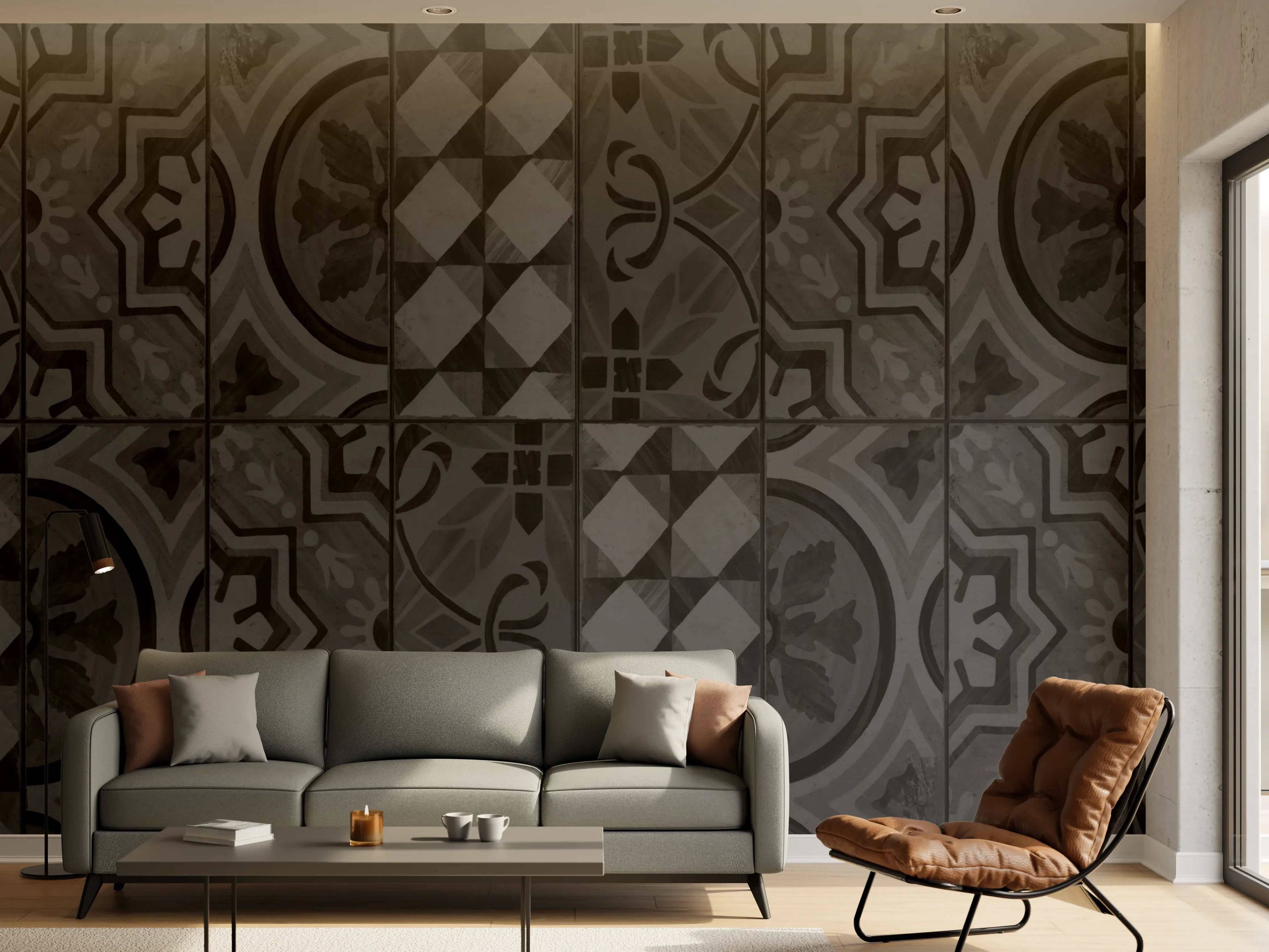 Wandverkleidung Wohnzimmer - Schwarze geometrisch rechteckige Fliesen