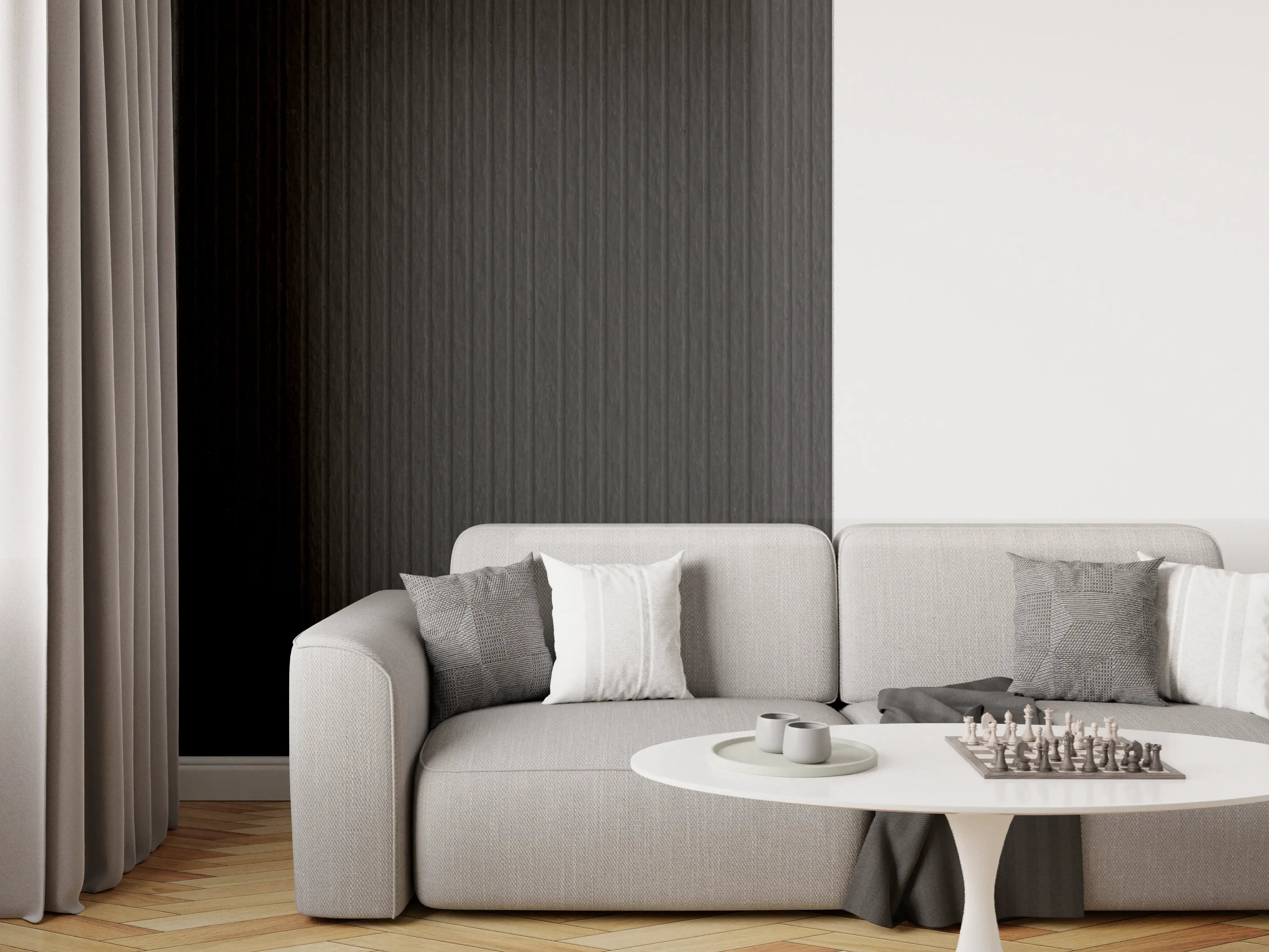 Wandverkleidung Wohnzimmer - Schwarze moderne Zementwand mit Linien Muster