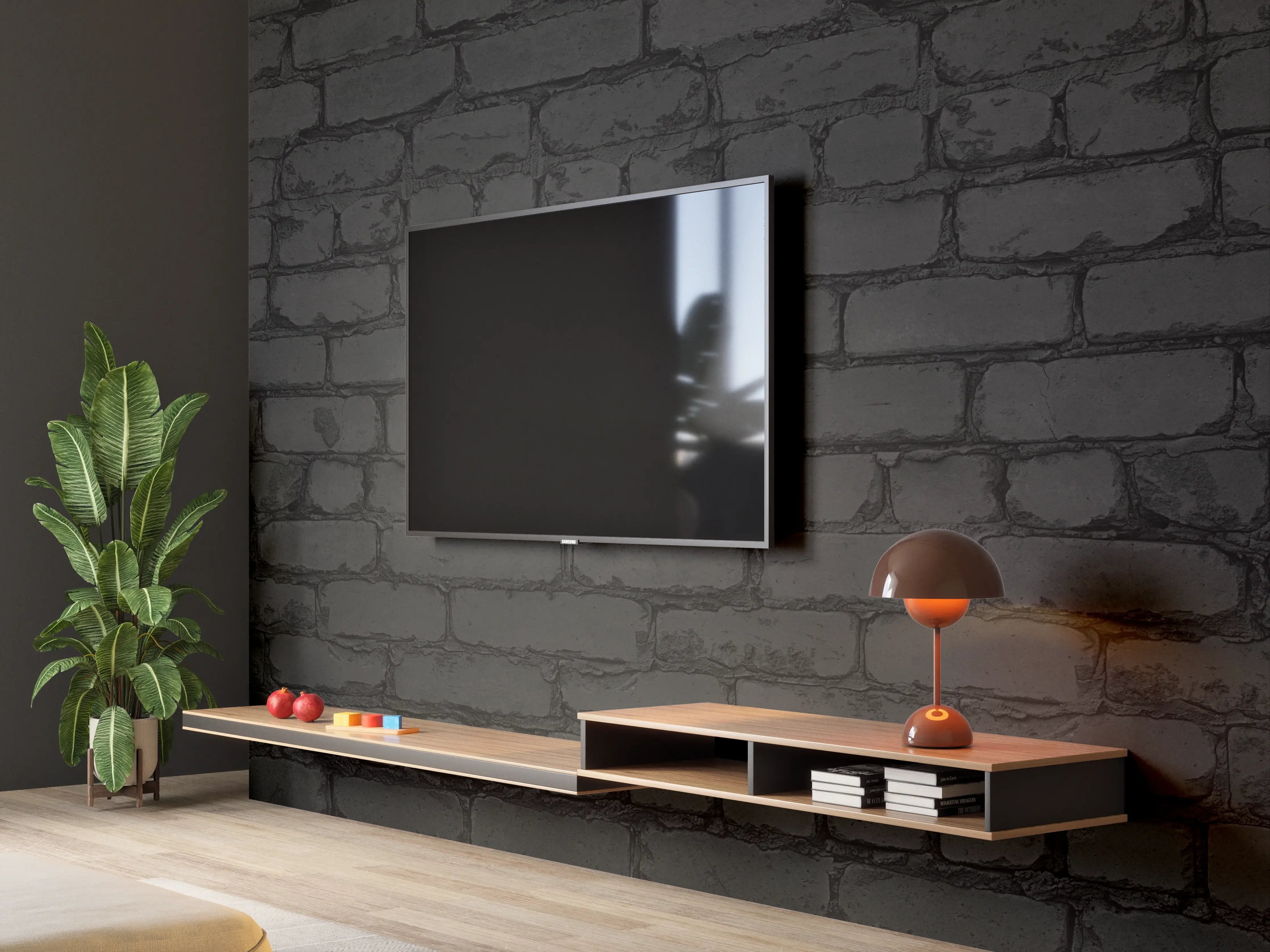 Wandverkleidung Wohnzimmer - Schwarze raue Backsteinmauer