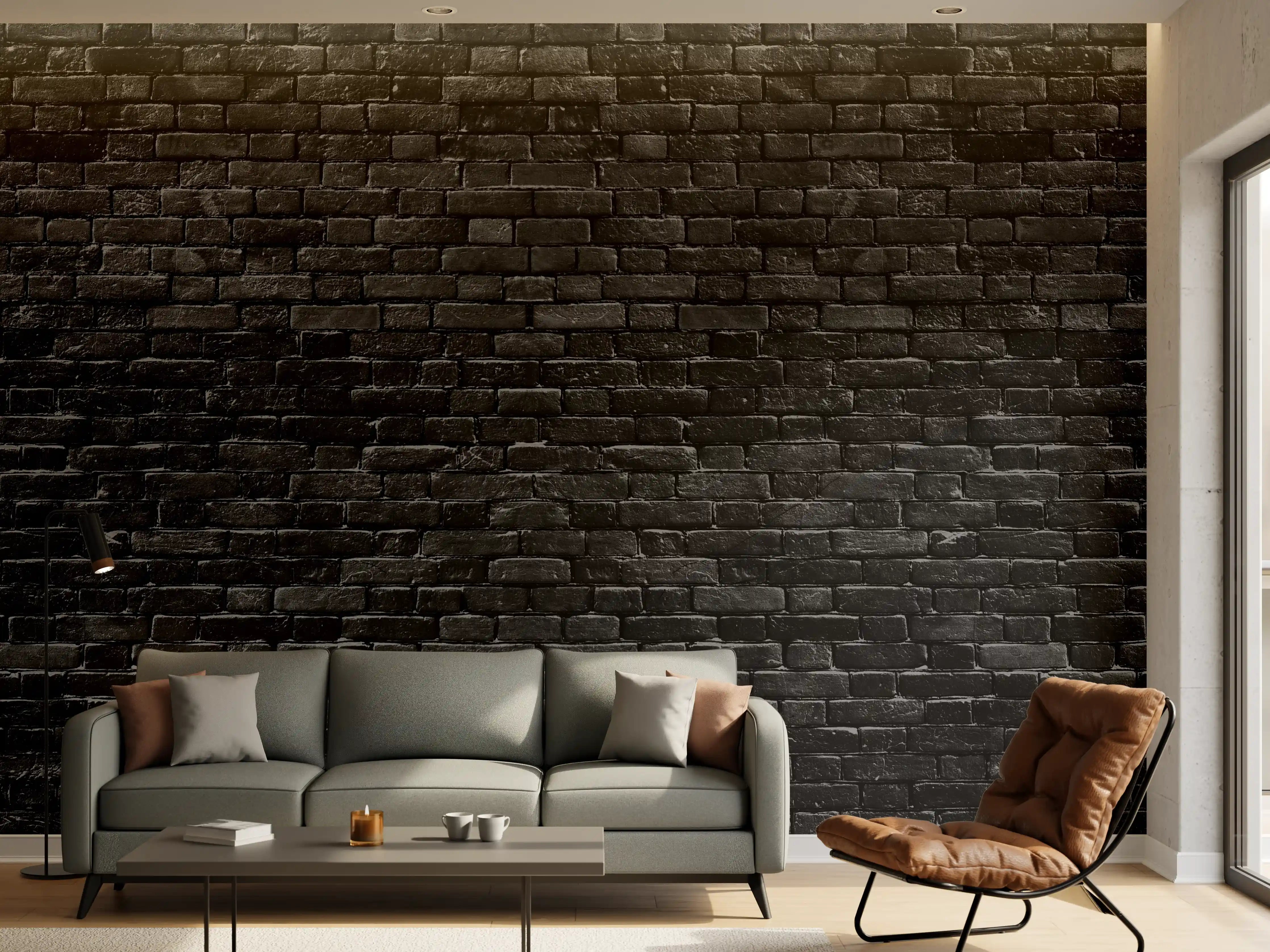 Wandverkleidung Wohnzimmer - Schwarze raue Ziegelwand