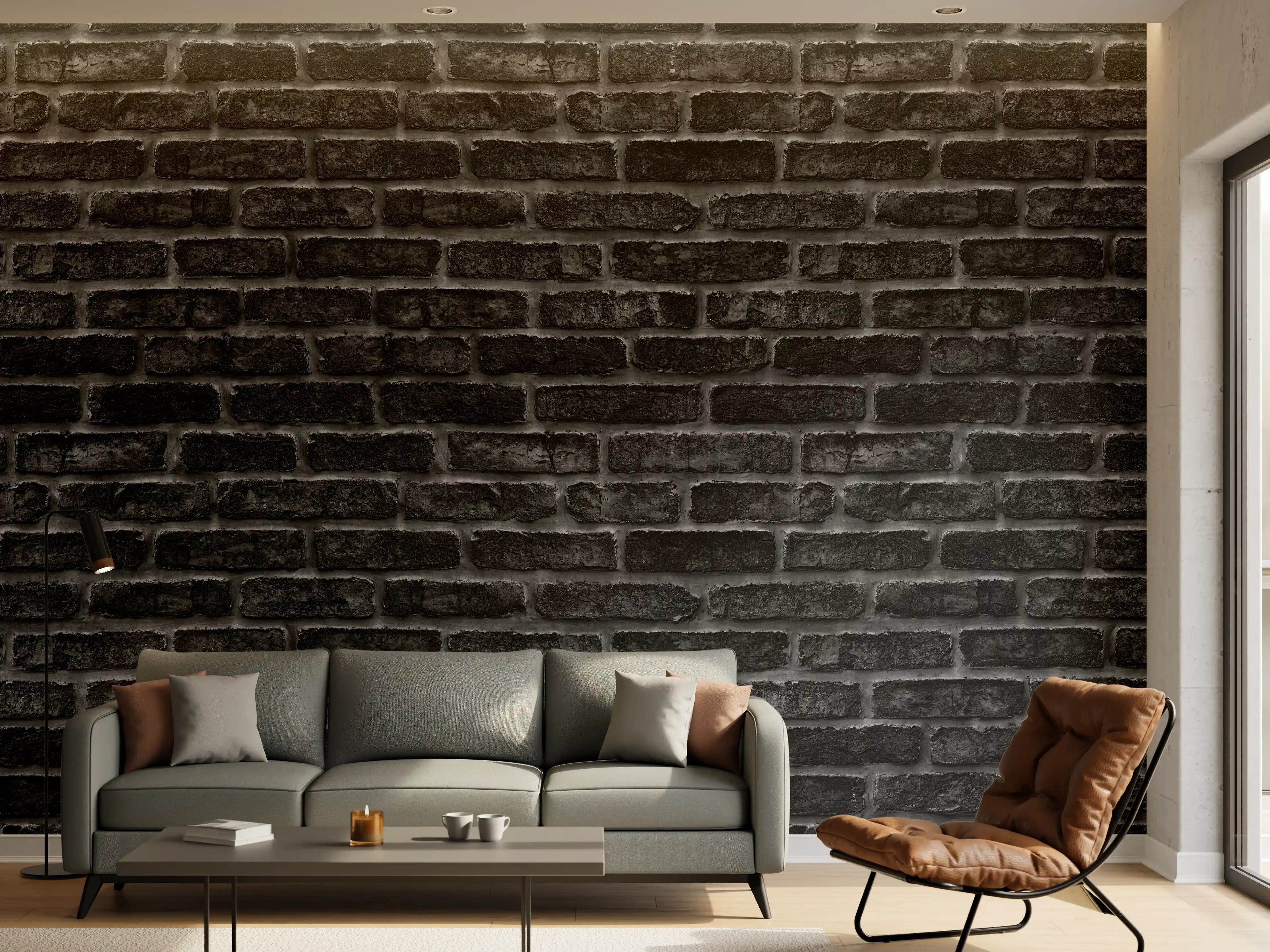 Wandverkleidung Wohnzimmer - Schwarze schlichte Ziegelwand