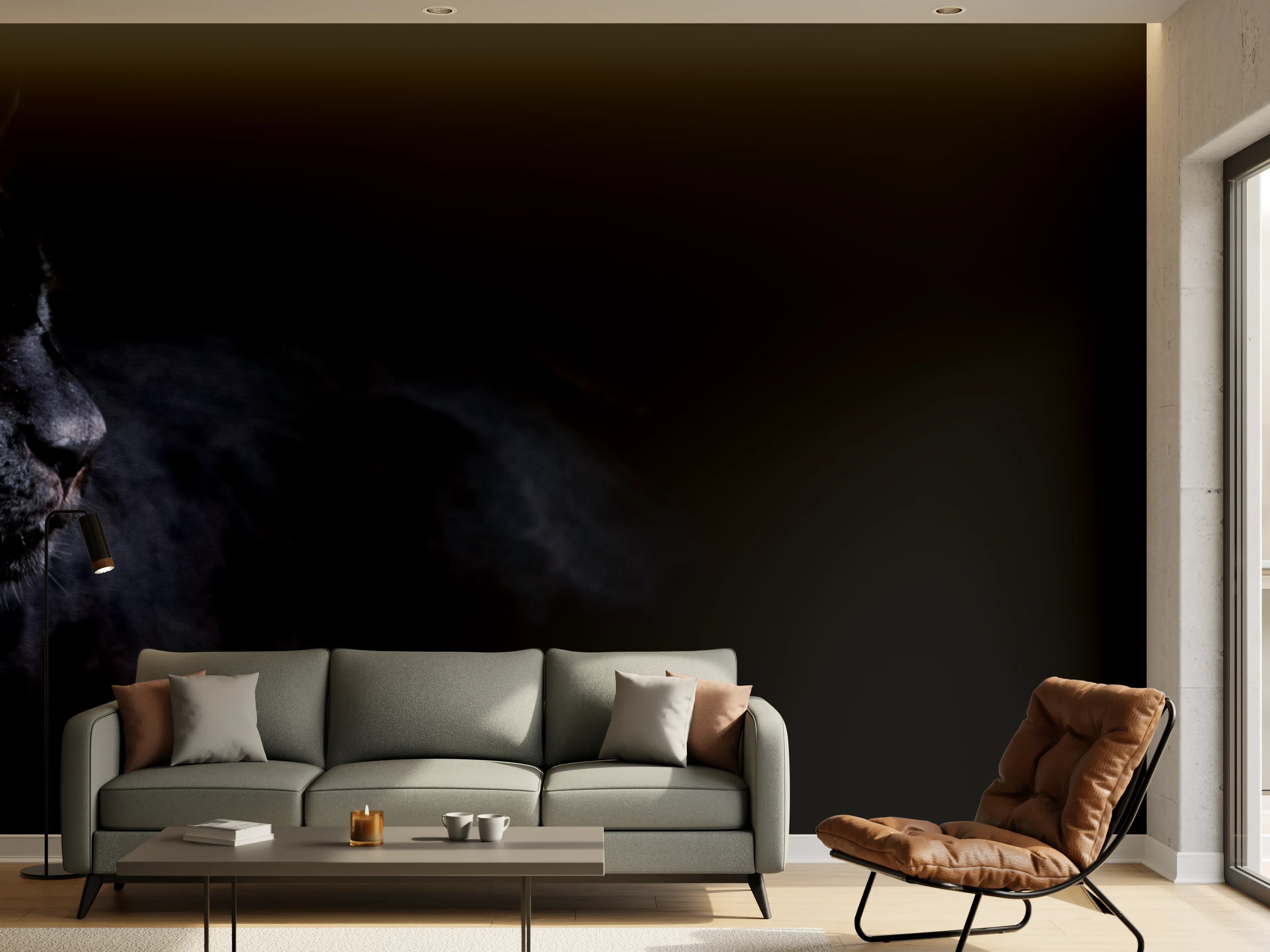 Wandverkleidung Wohnzimmer - Schwarzen Panther mit schwarzem Hintergrund