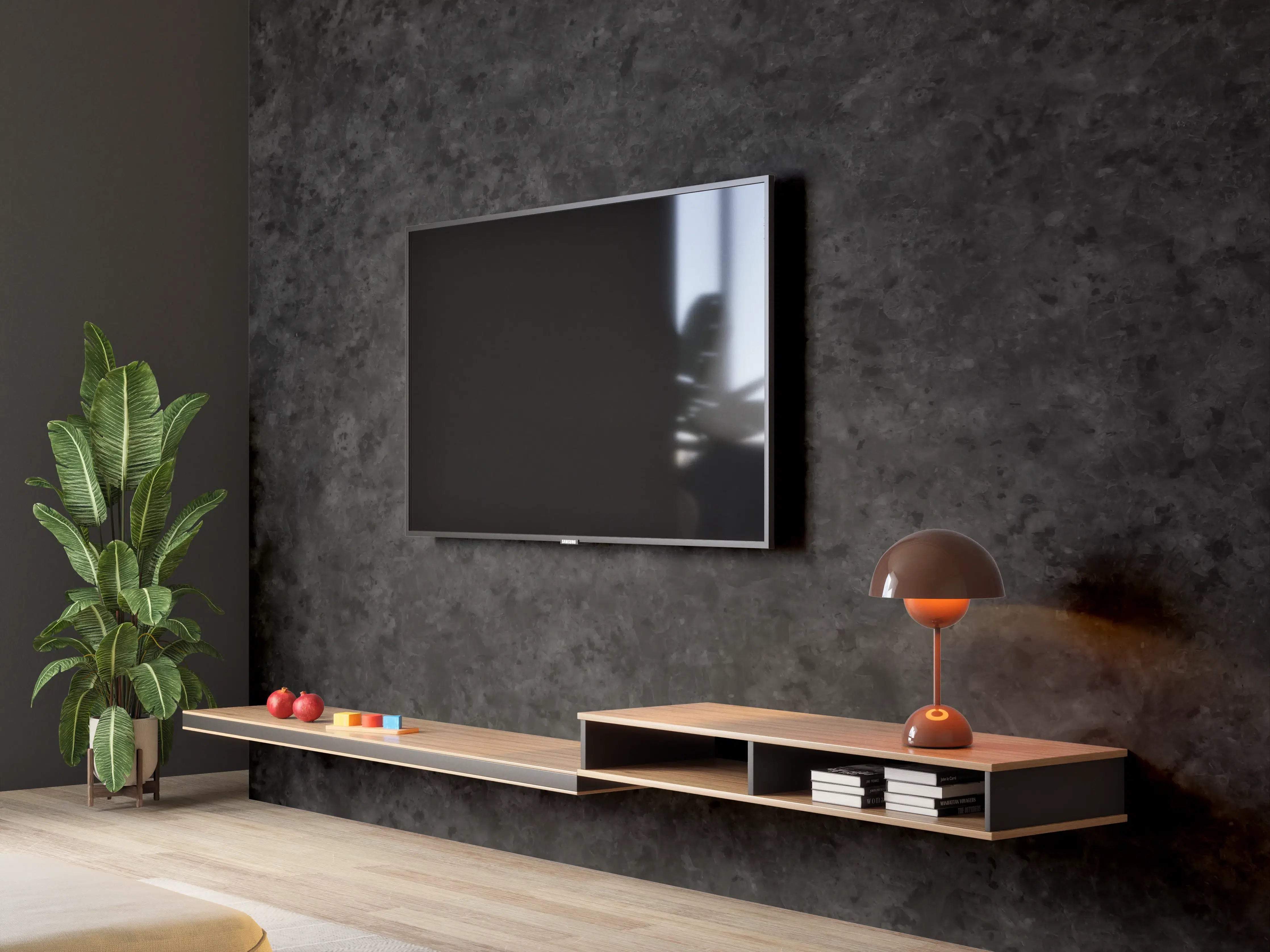 Wandverkleidung Wohnzimmer - Schwarzer Sandstein poliert