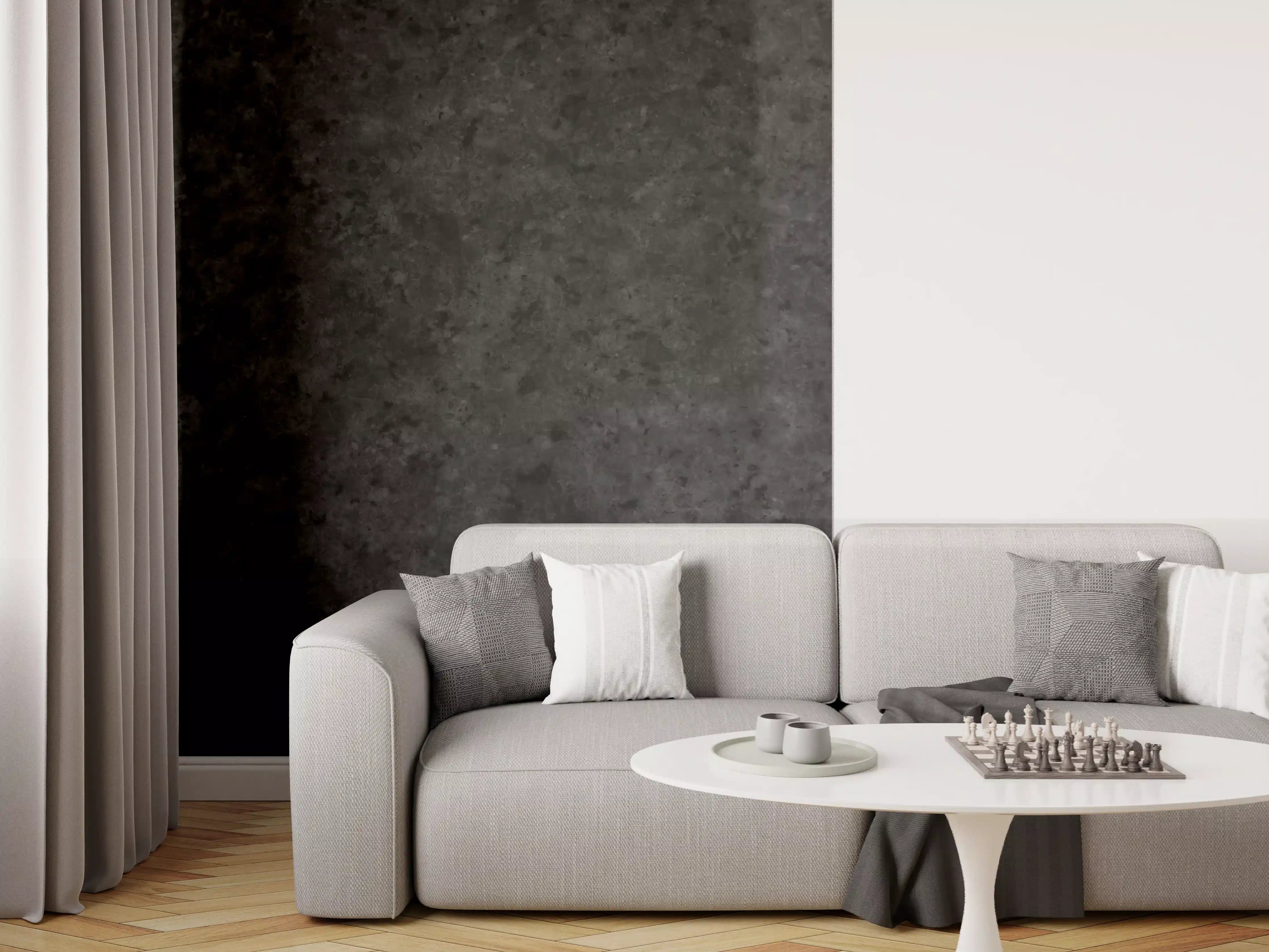 Wandverkleidung Wohnzimmer - Schwarzer Sandstein poliert