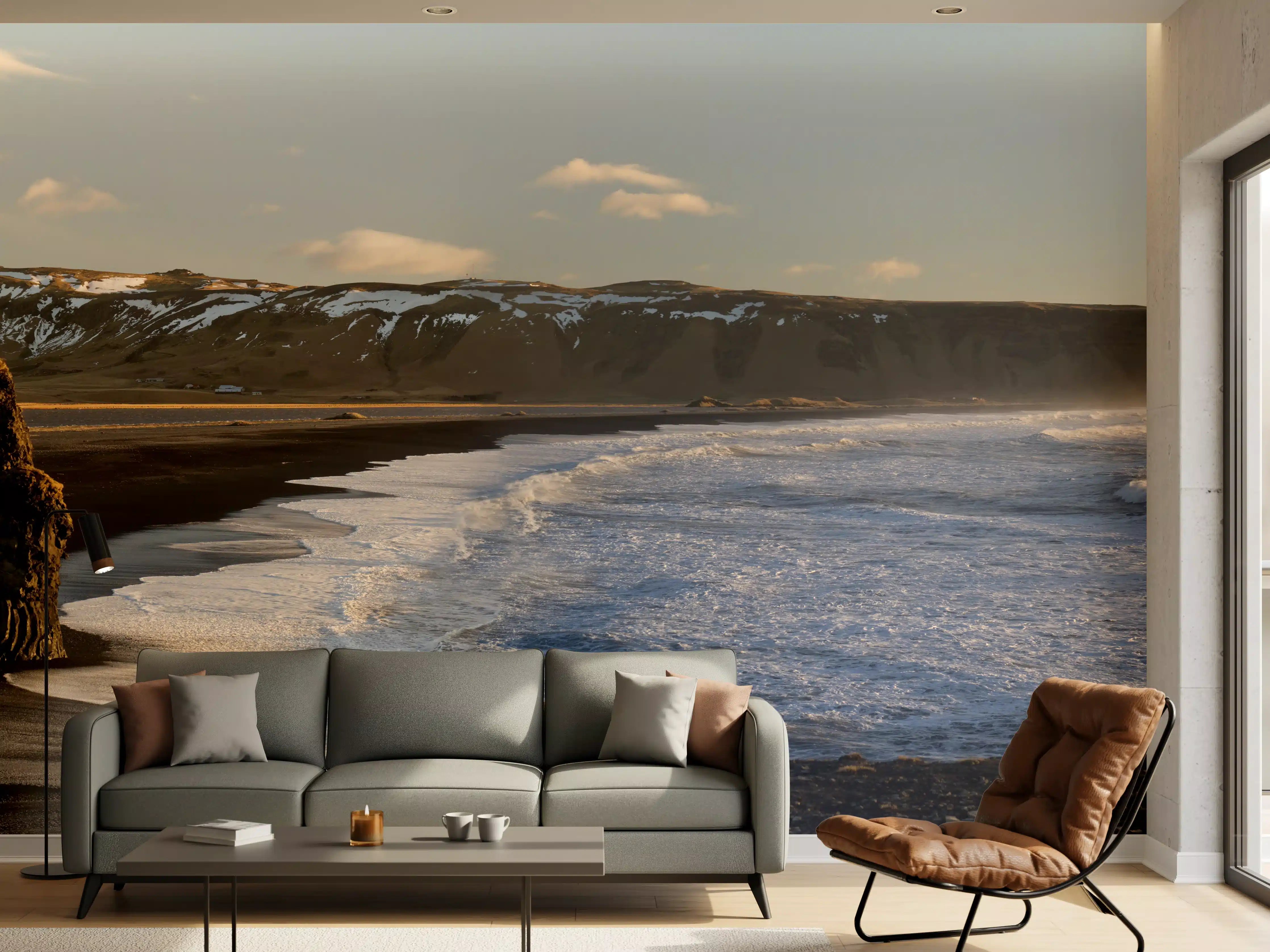 Wandverkleidung Wohnzimmer - Schwarzer Strand von Dyrholaey
