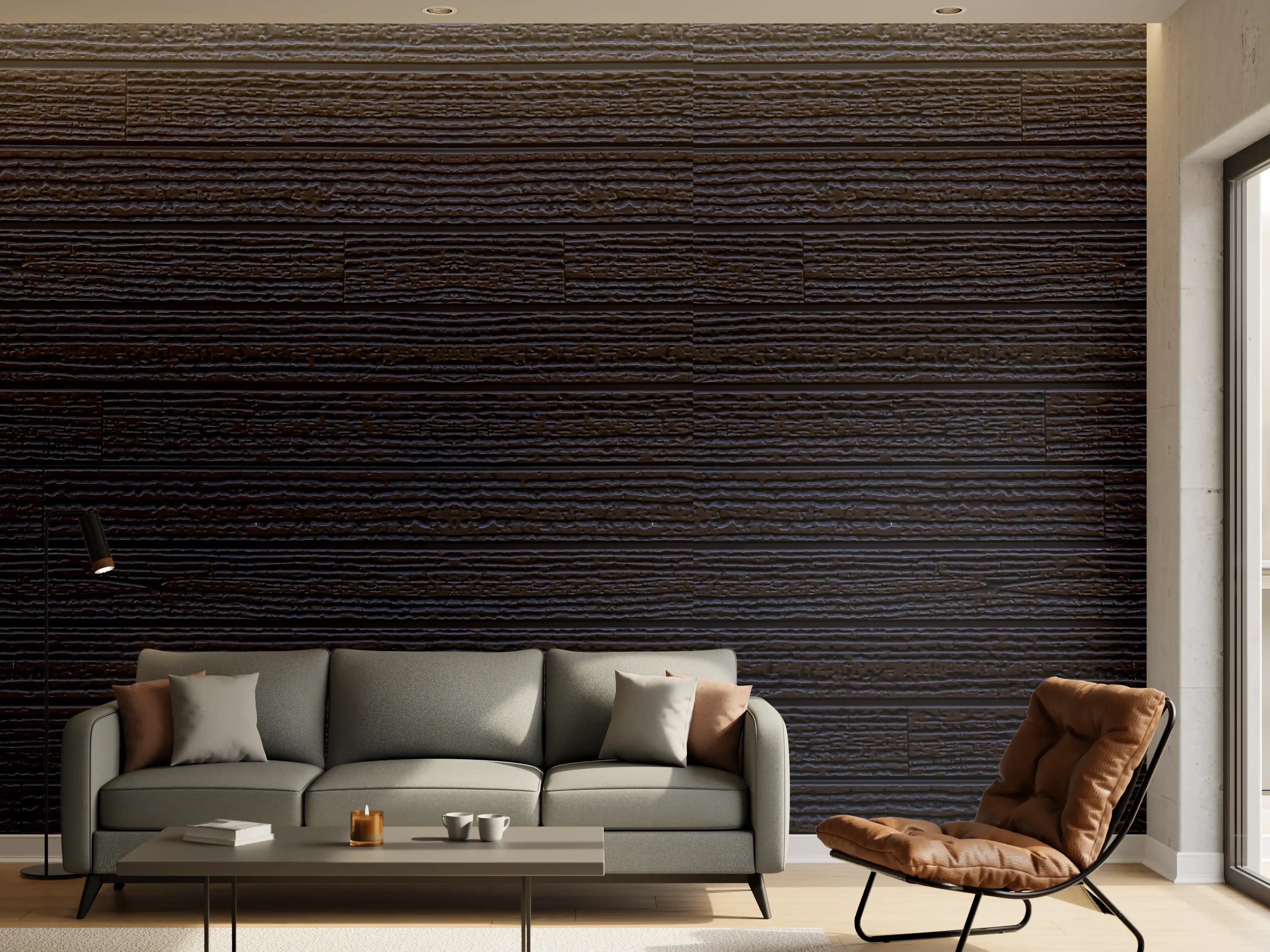 Wandverkleidung Wohnzimmer - Schwarzes Holz - Vintage
