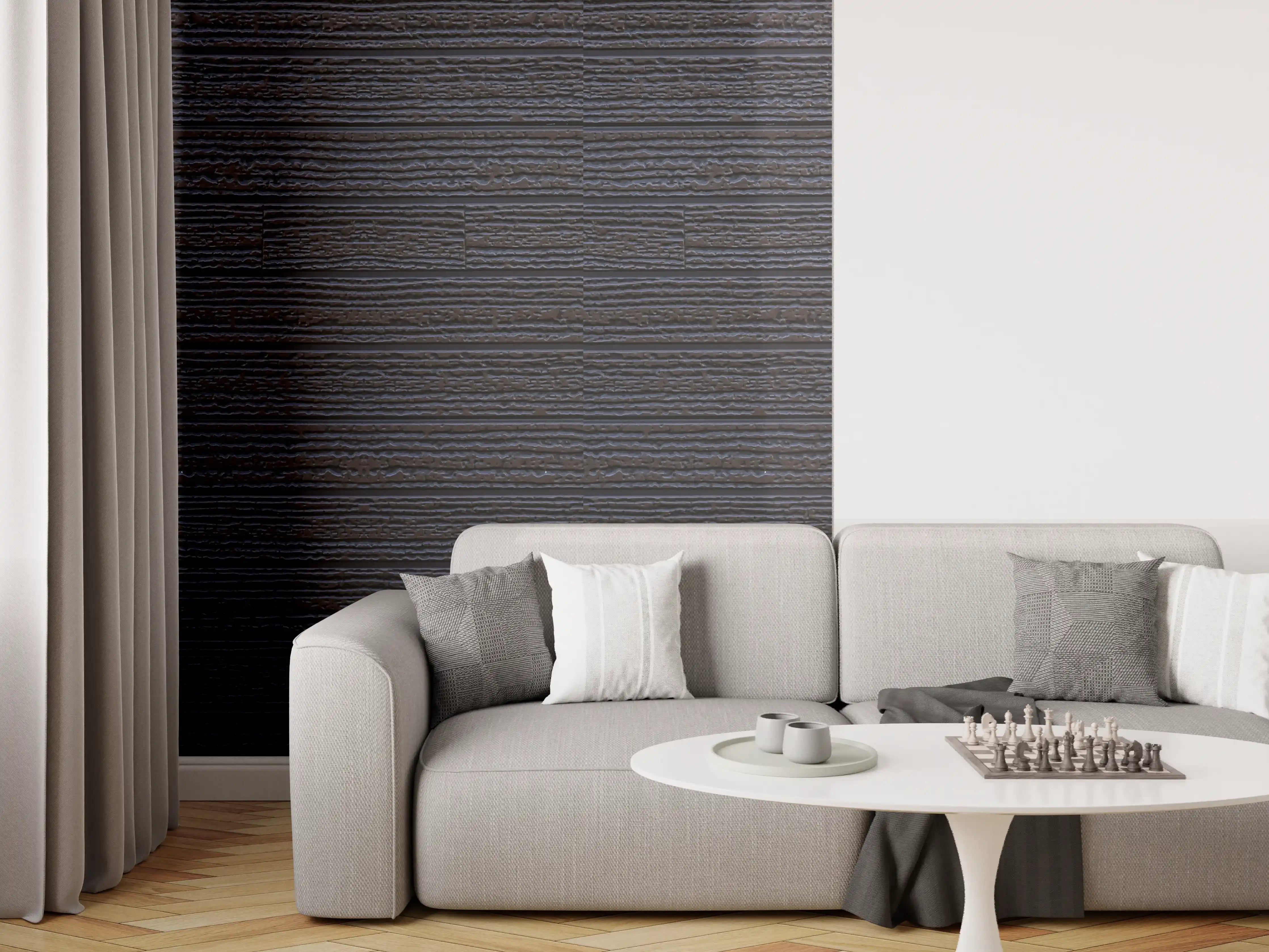 Wandverkleidung Wohnzimmer - Schwarzes Holz - Vintage