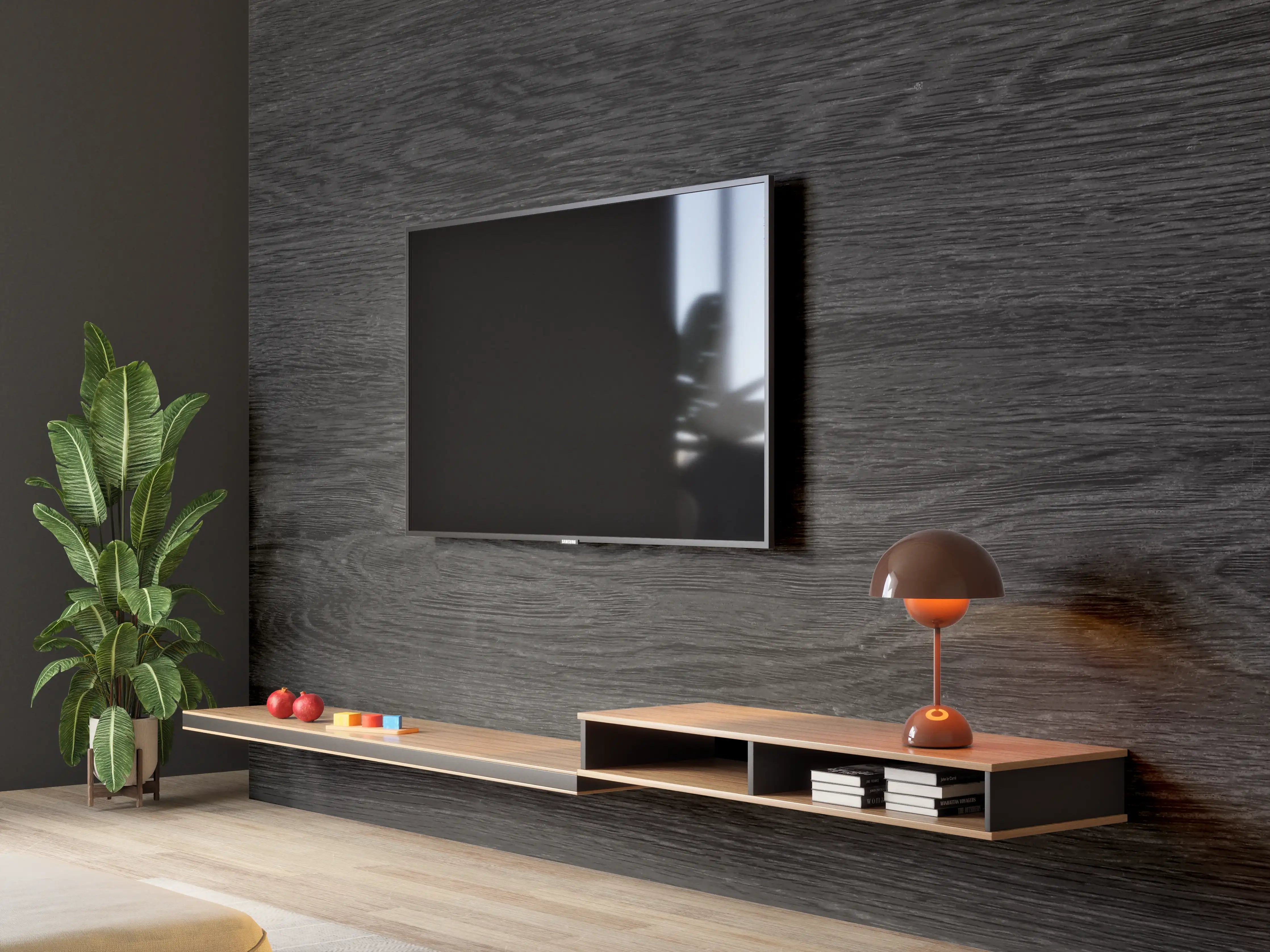 Wandverkleidung Wohnzimmer - Schwarzes Holz Hintergrund