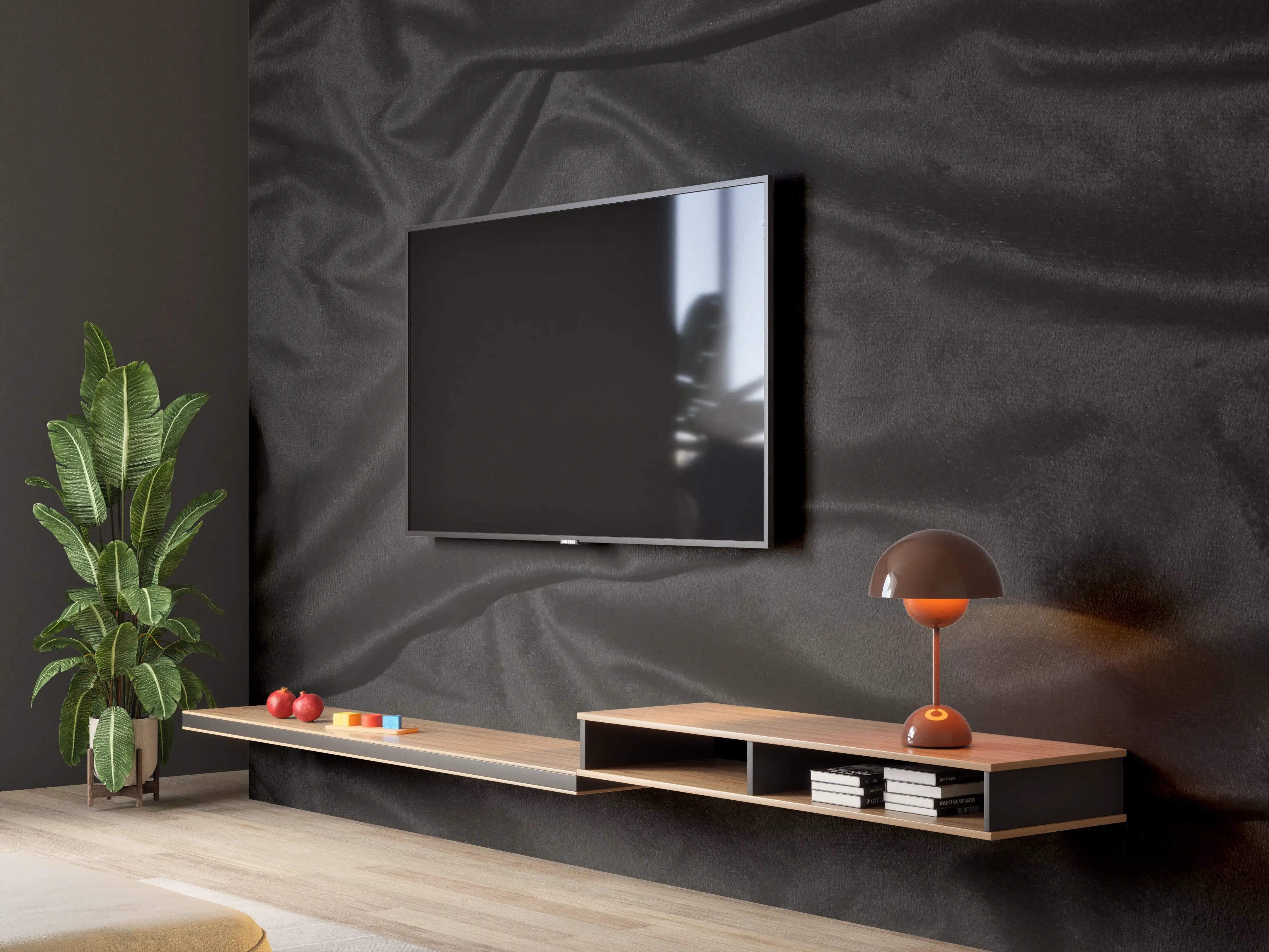Wandverkleidung Wohnzimmer - Schwarzes Satin Seiden Tuch