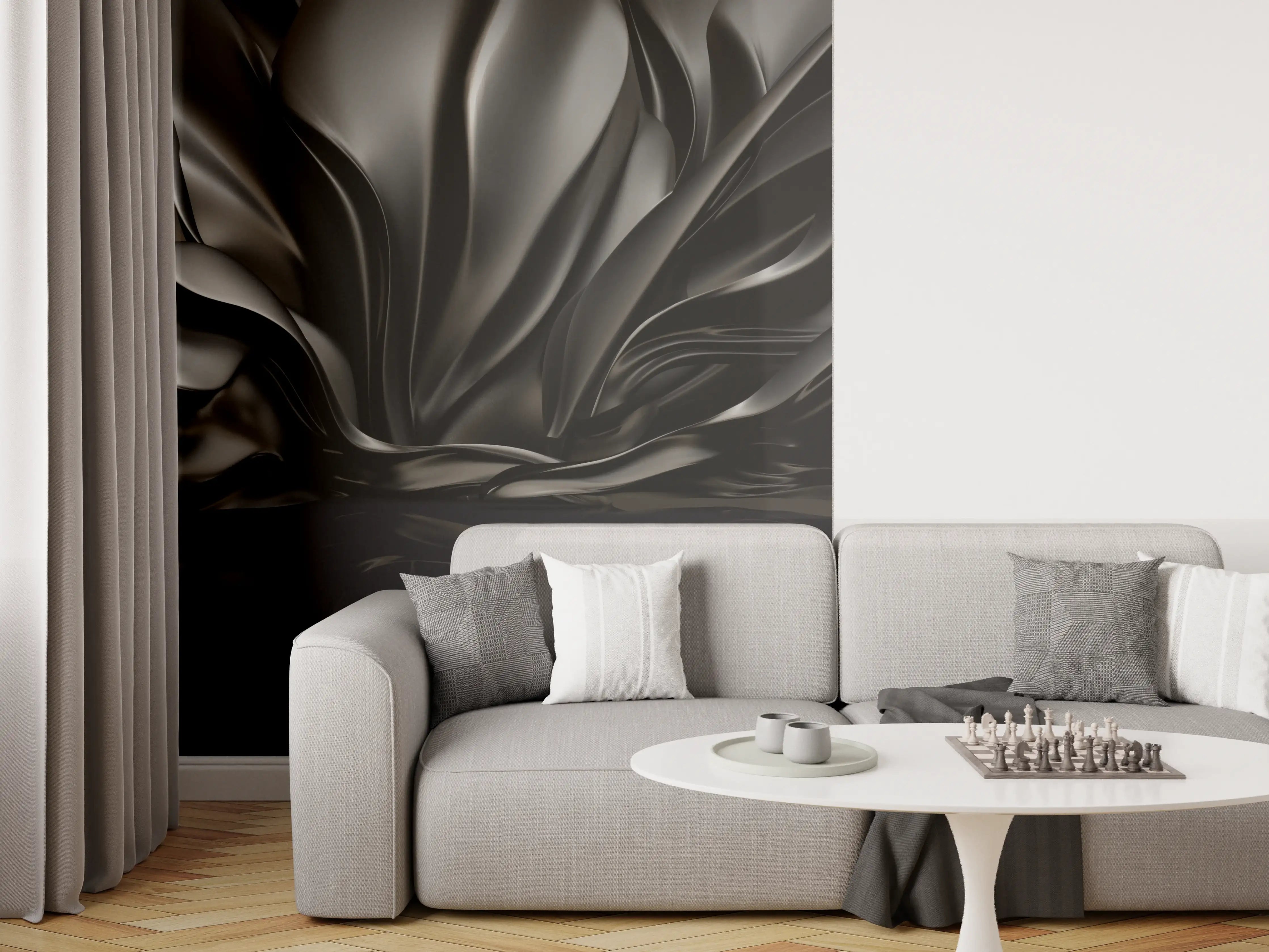 Wandverkleidung Wohnzimmer - Schwarzes, elegantes Stoffmuster