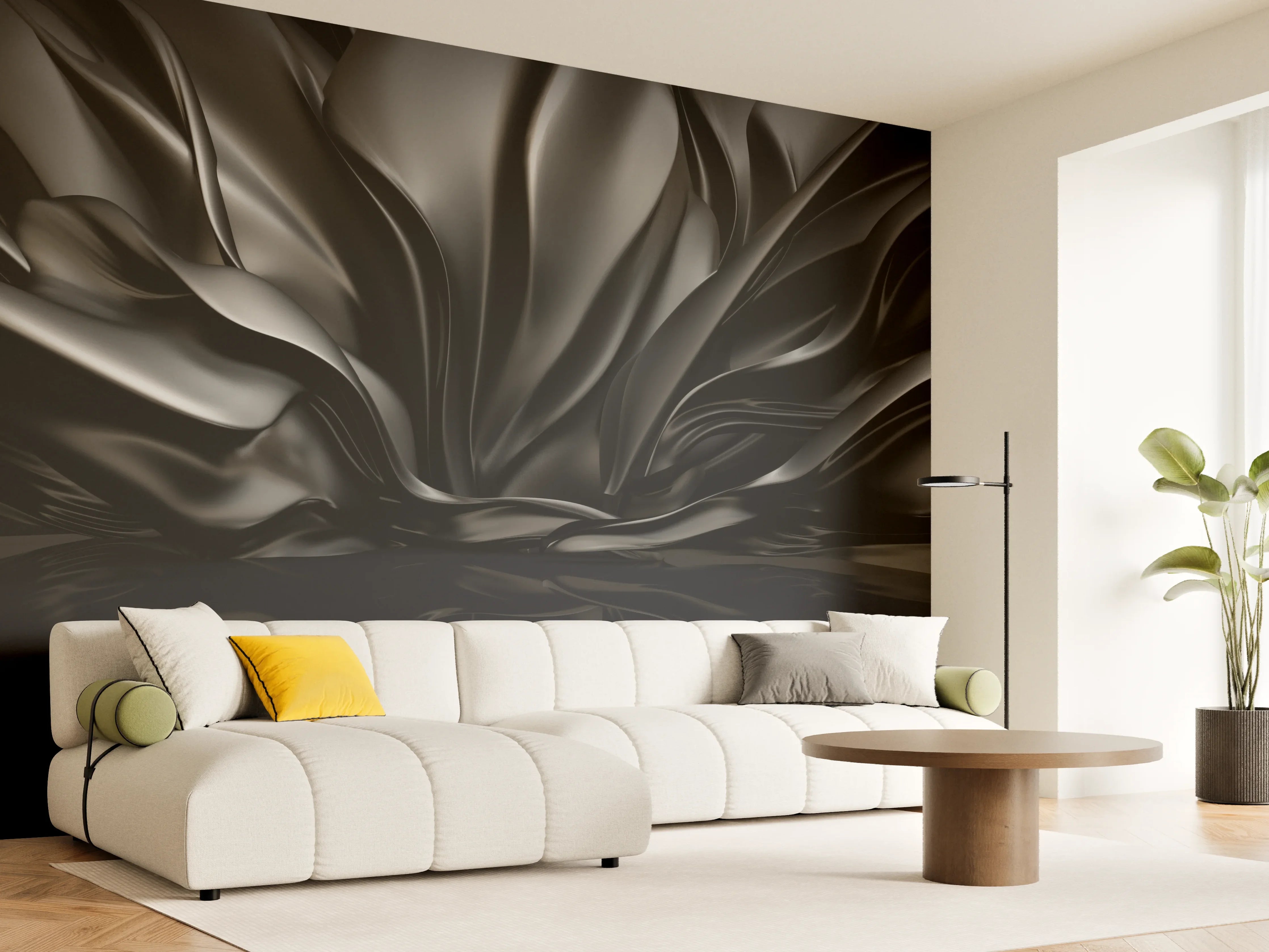 Wandverkleidung Wohnzimmer - Schwarzes, elegantes Stoffmuster