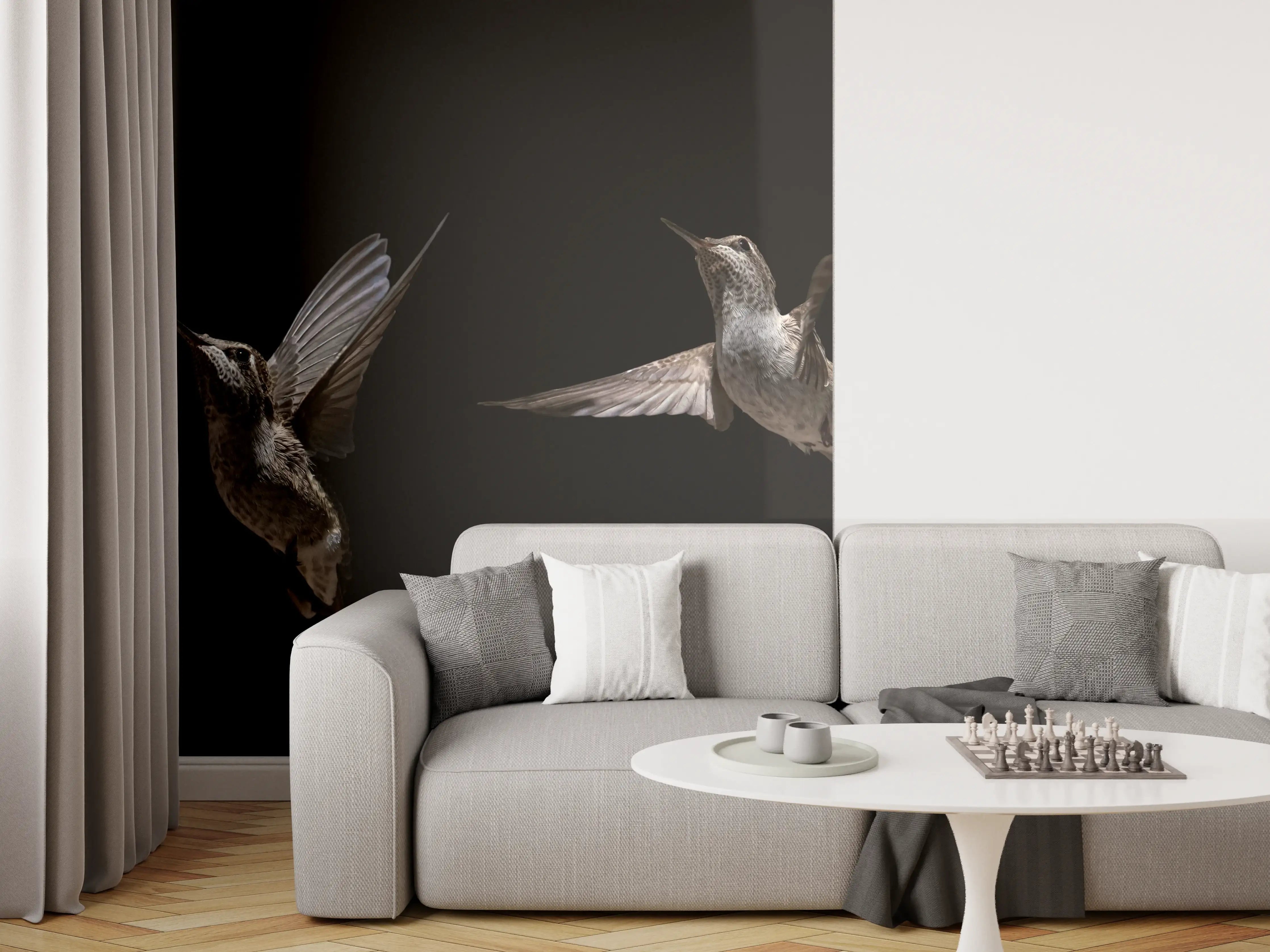 Wandverkleidung Wohnzimmer - Schwarzkinnkolibri Vogel mit Schwarzem Hintergrund