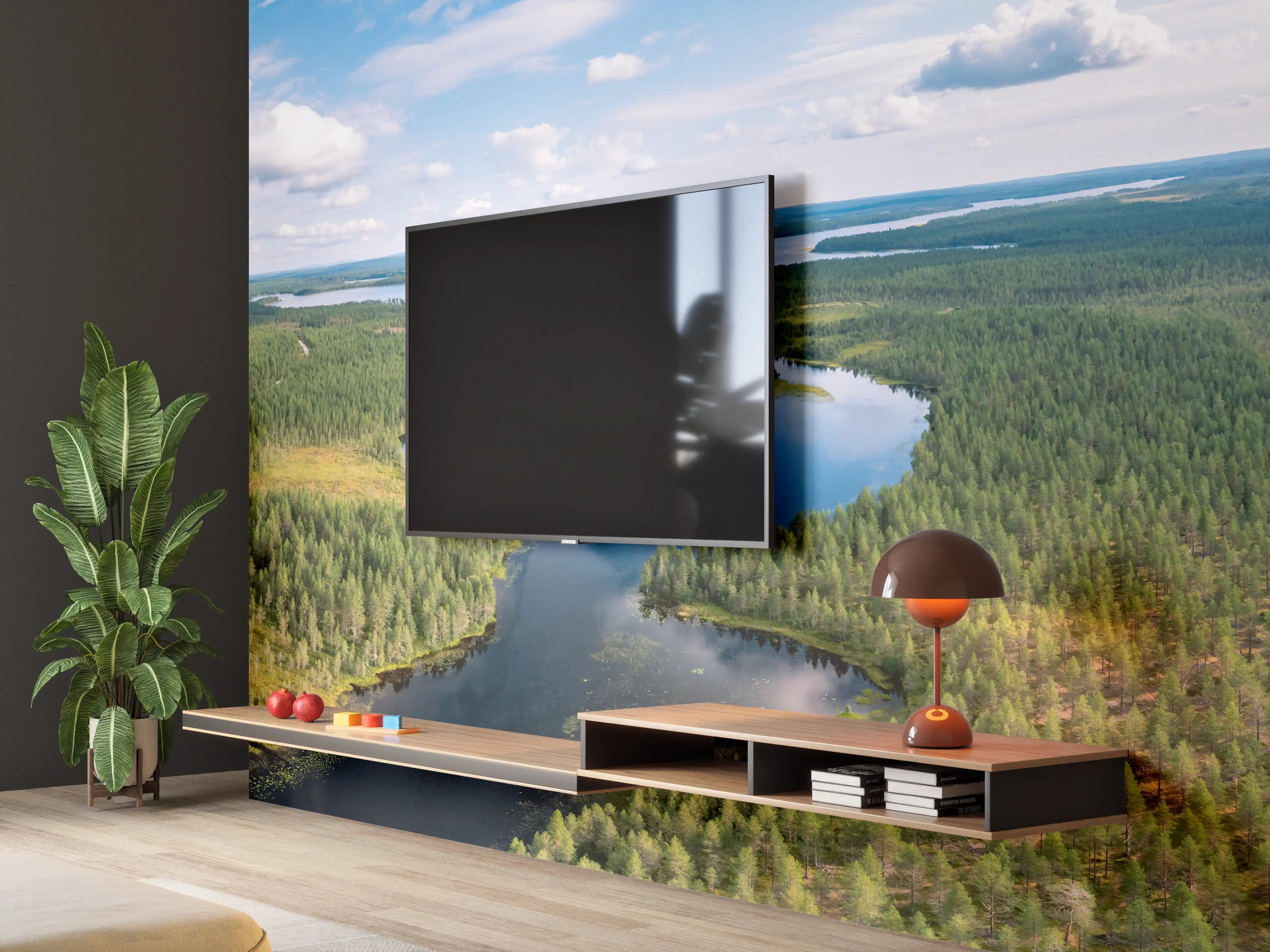 Wandverkleidung Wohnzimmer - Schwedische Seenlandschaft Luftaufnahme