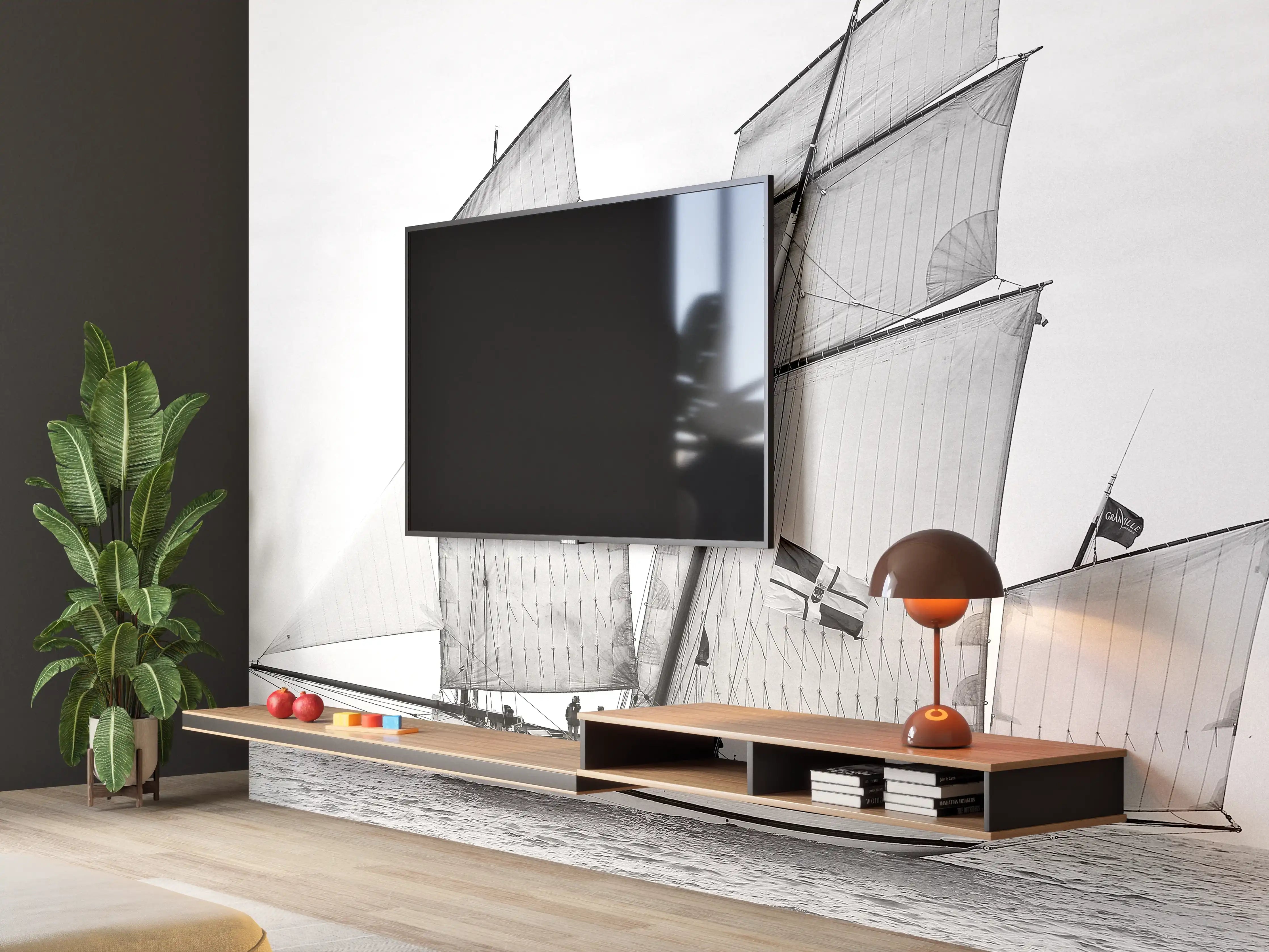 Wandverkleidung Wohnzimmer - Segelboot auf dem Meer