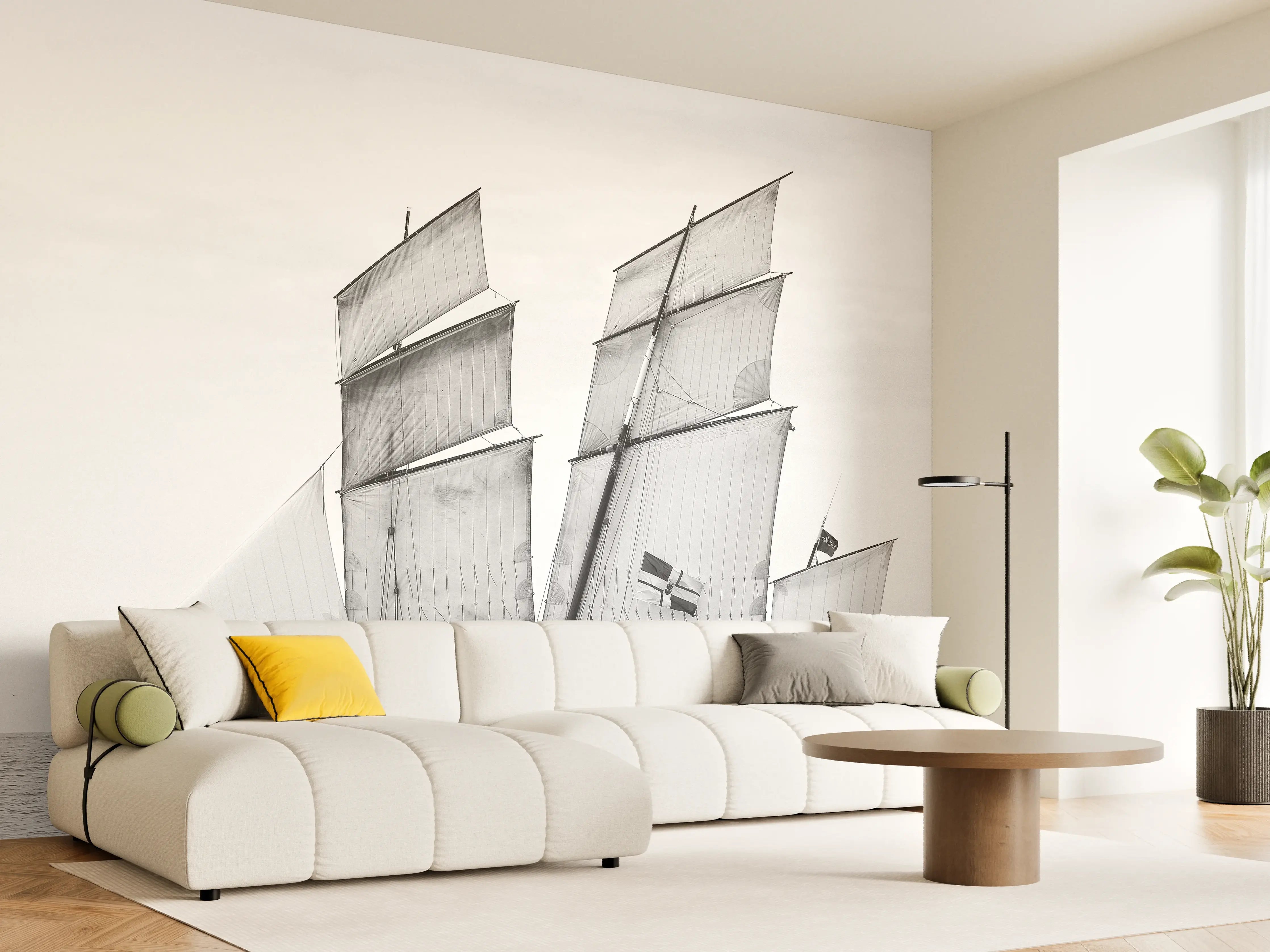 Wandverkleidung Wohnzimmer - Segelboot auf dem Meer
